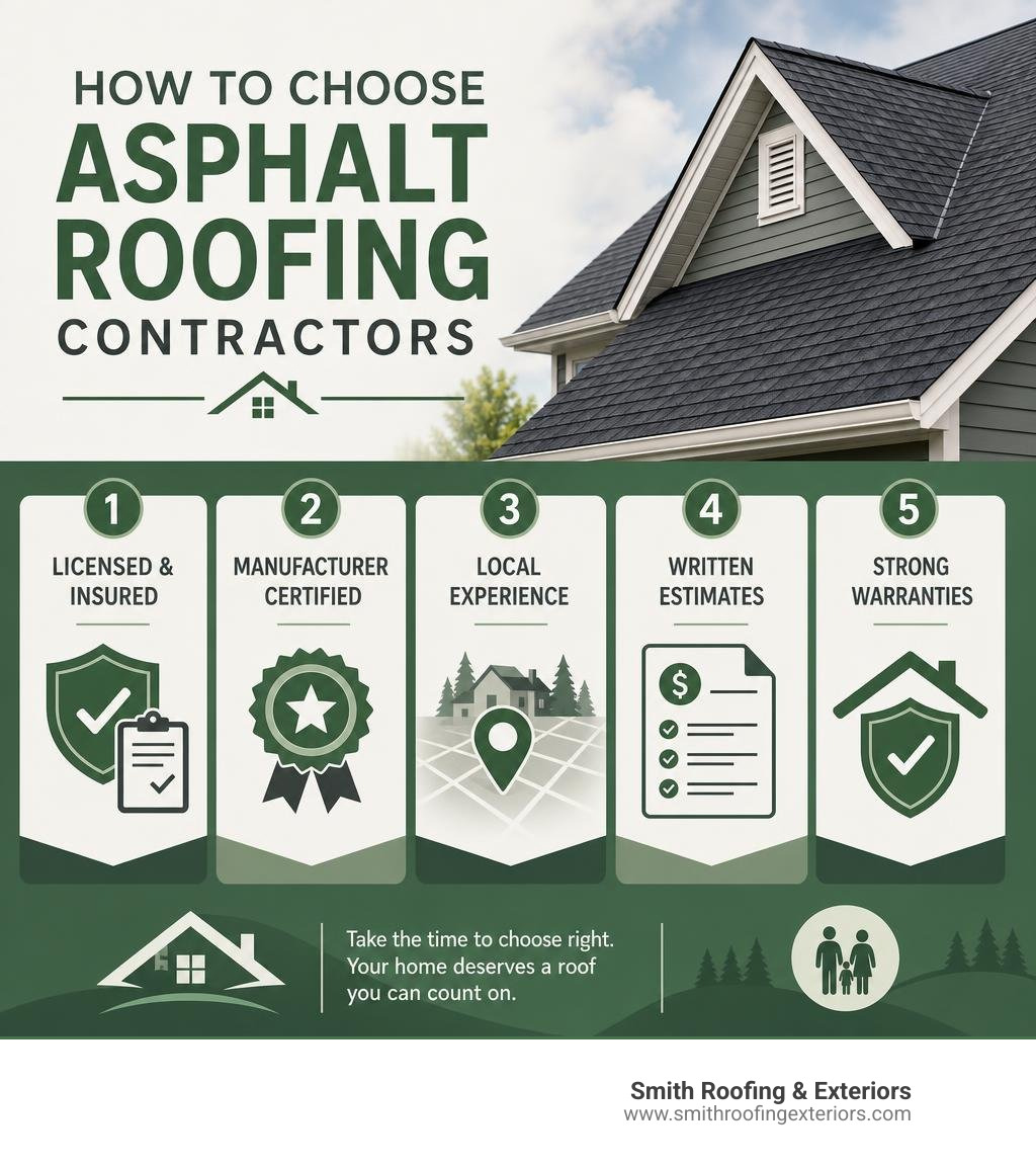 How to choose asphalt roofing contractors: licensing, certification, warranty, local experience, written estimates How to choose asphalt roofing contractors: licensing, certification, warranty, local experience, written estimates