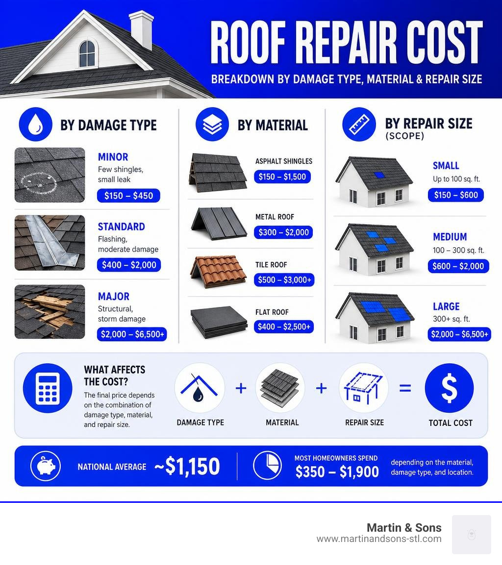 infographic showing roof repair cost breakdown by damage type, material, and repair size infographic infographic showing roof repair cost breakdown by damage type, material, and repair size infographic