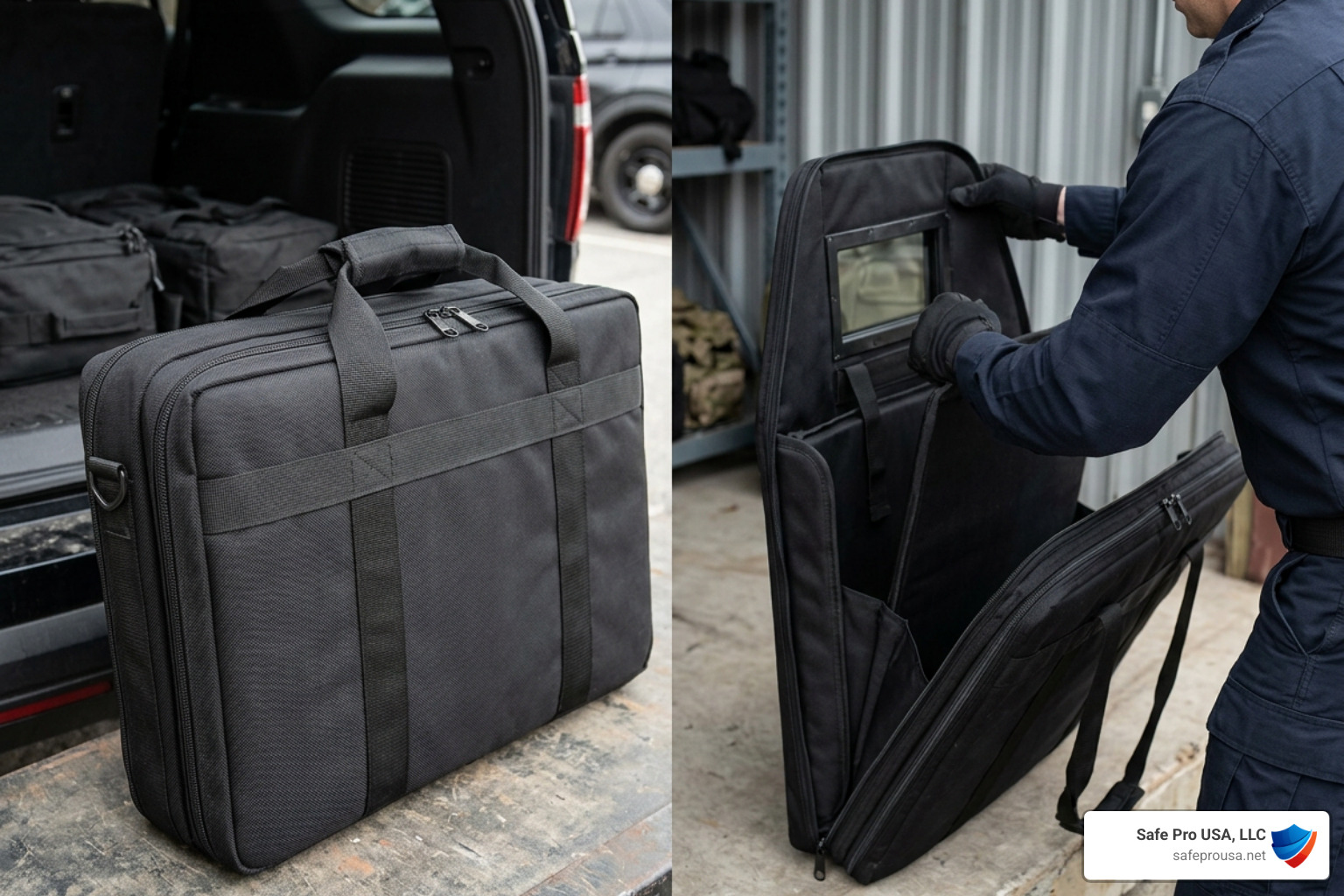 folded briefcase-style ballistic shield bag transit storage and rapid deployment folded briefcase-style ballistic shield bag transit storage and rapid deployment
