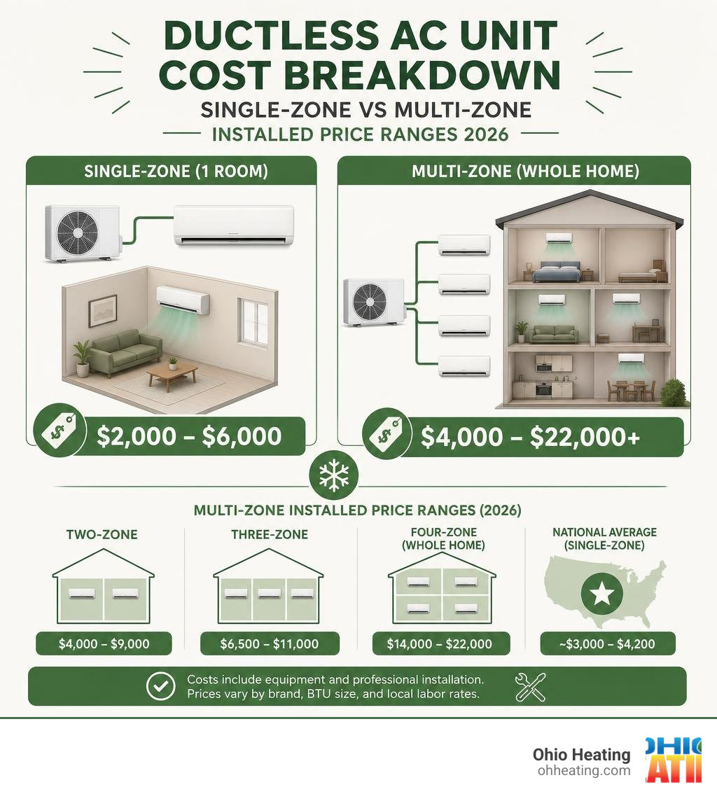 Ductless AC unit cost breakdown infographic: single-zone vs multi-zone installed price ranges 2026 infographic Ductless AC unit cost breakdown infographic: single-zone vs multi-zone installed price ranges 2026 infographic