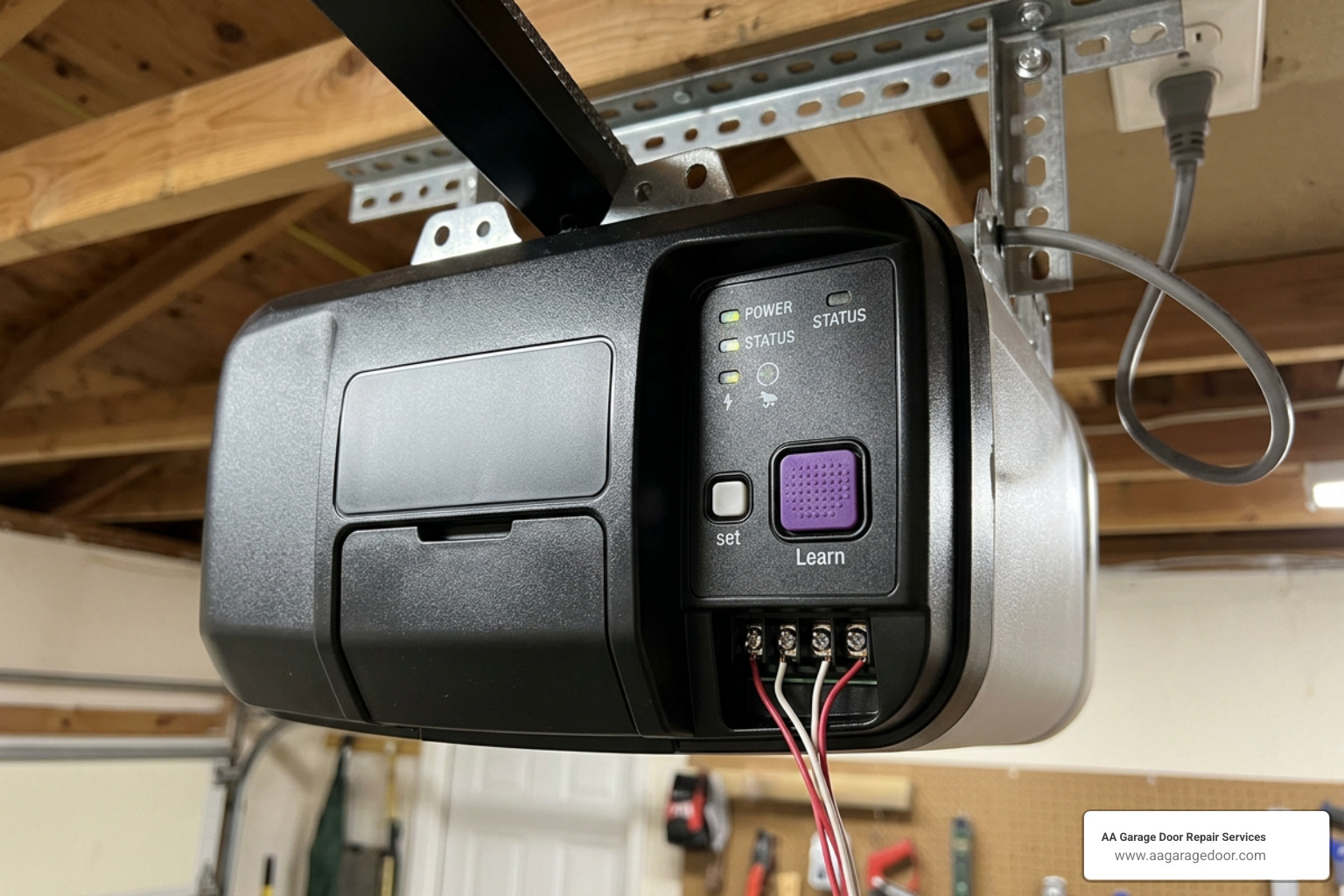 locating the Learn button on a garage door opener motor
