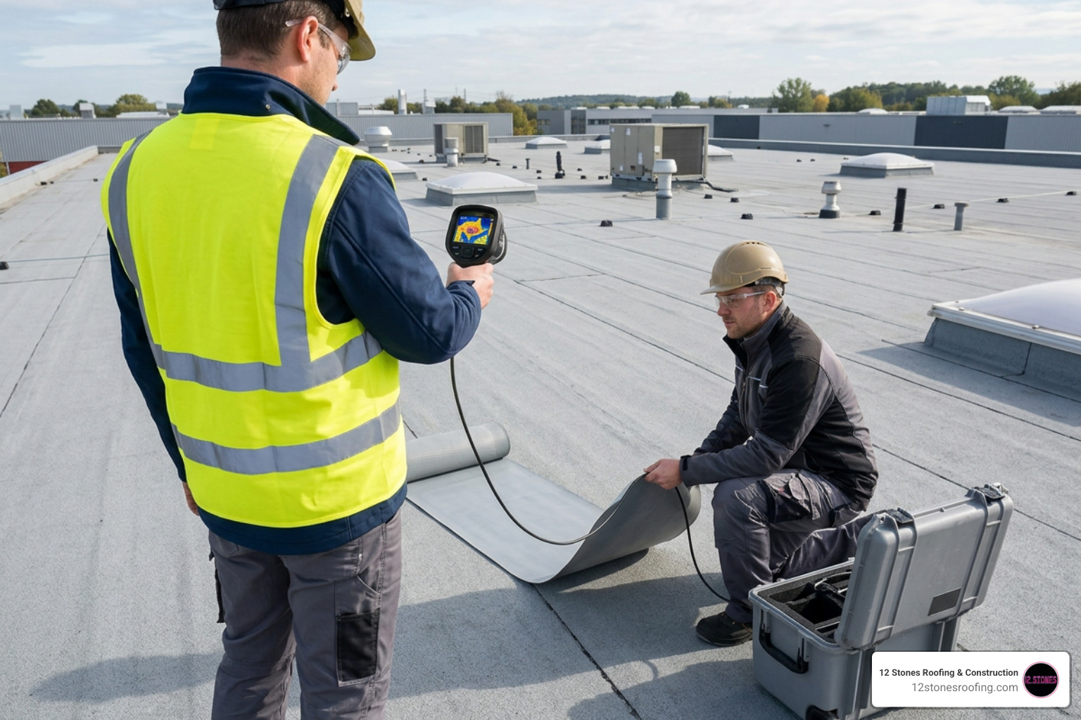 commercial roof undergoing a professional infrared moisture scan