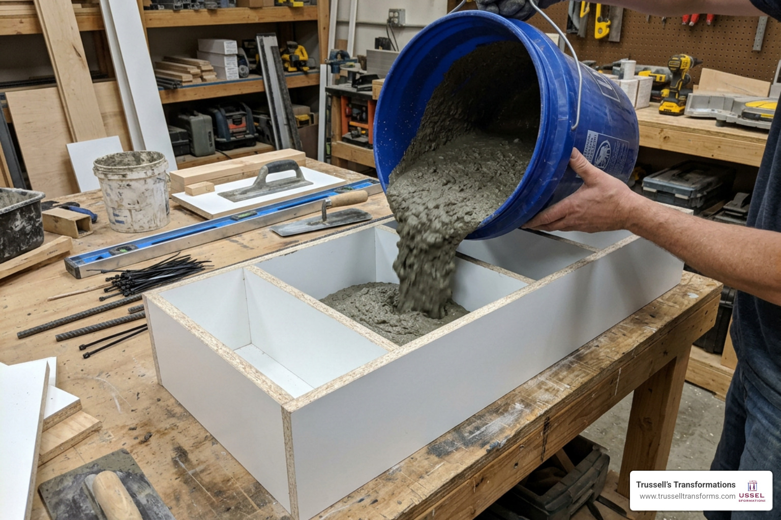 Pouring Concrete Into Melamine Forms
