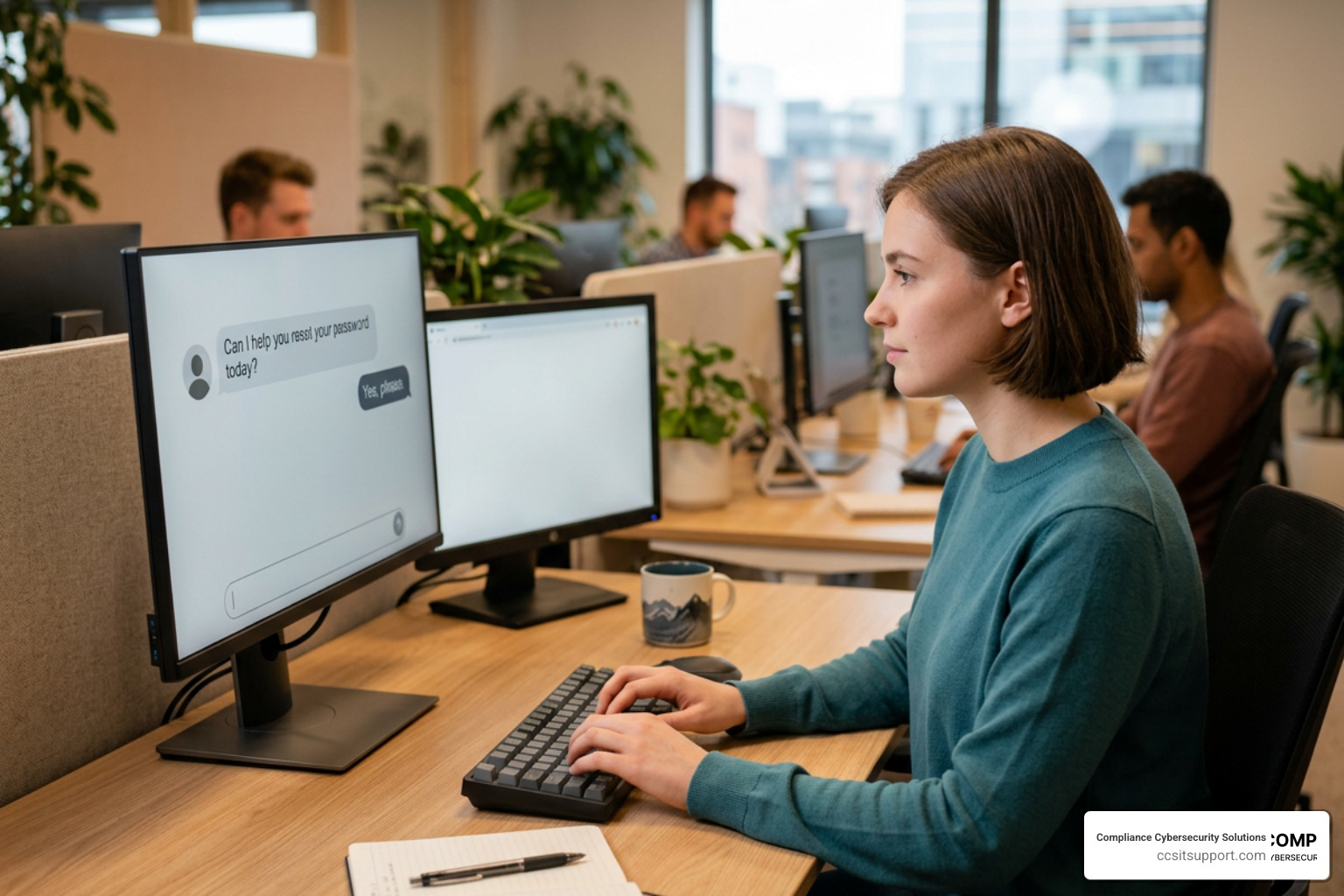 An AI chatbot assisting an employee with a password reset