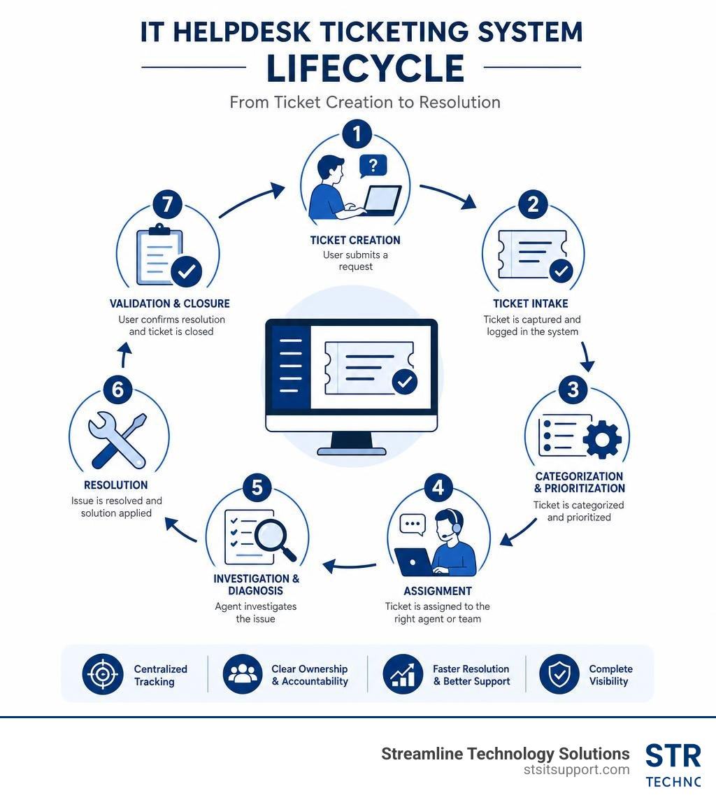 IT helpdesk ticketing system lifecycle from ticket creation to resolution infographic infographic IT helpdesk ticketing system lifecycle from ticket creation to resolution infographic infographic