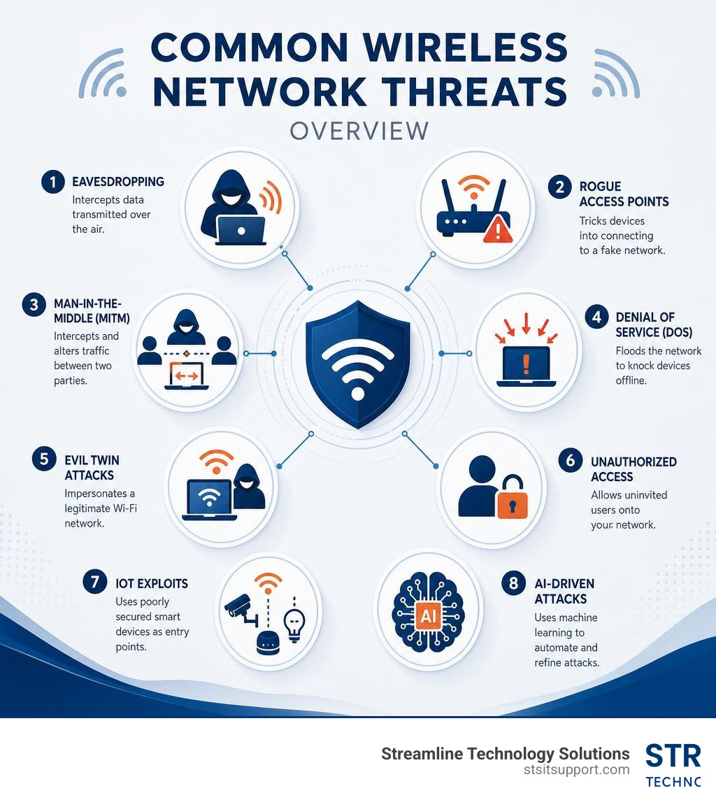 Common wireless network threats overview infographic infographic Common wireless network threats overview infographic infographic