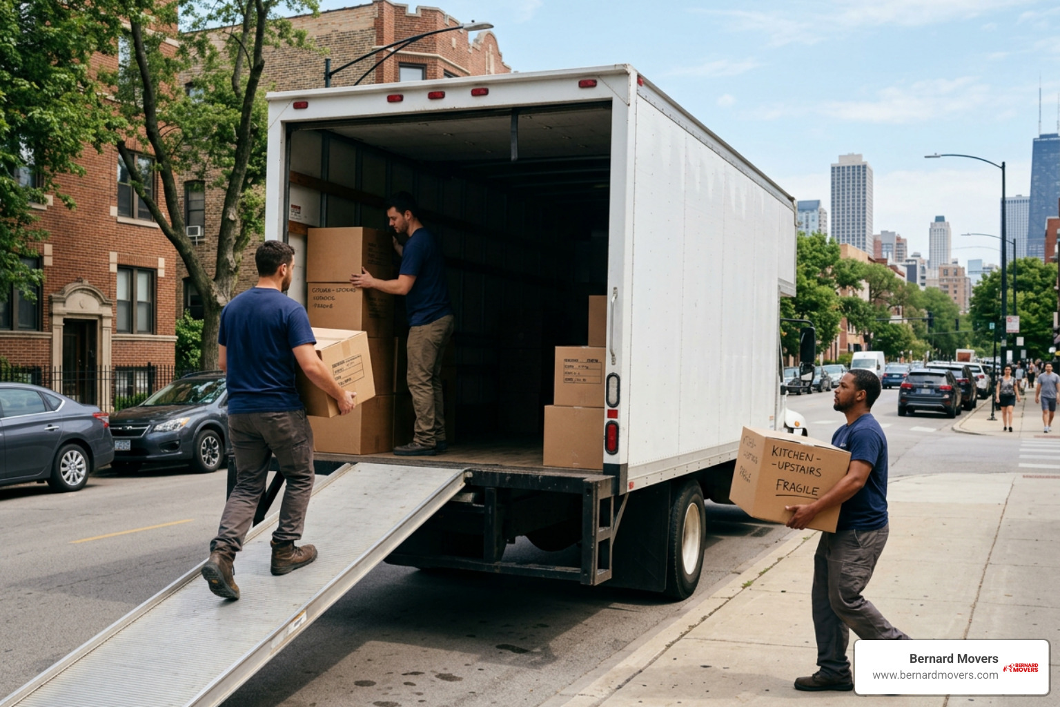 Professional movers loading boxes onto a truck in Chicago Professional movers loading boxes onto a truck in Chicago