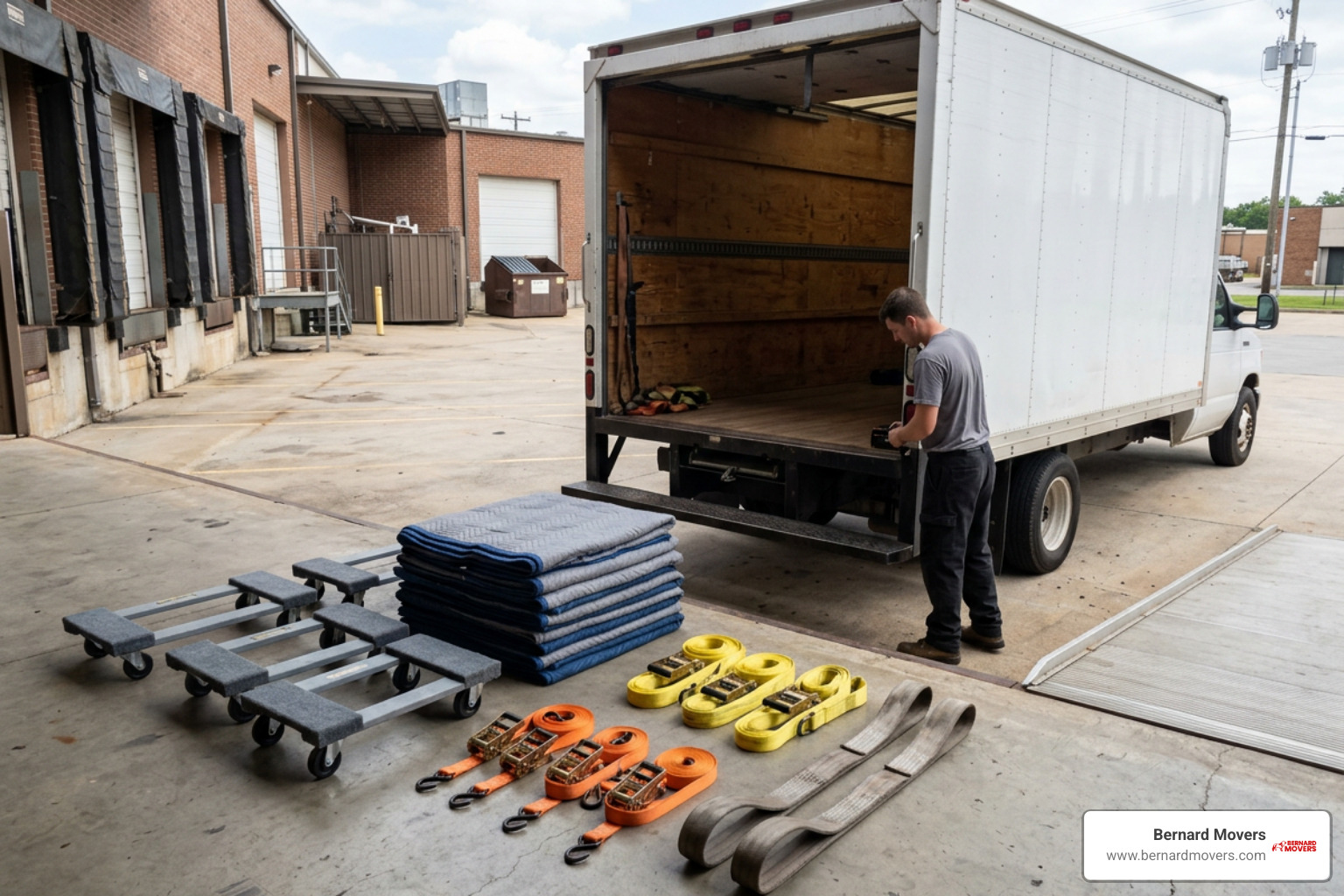 moving equipment like dollies, straps, and moving blankets