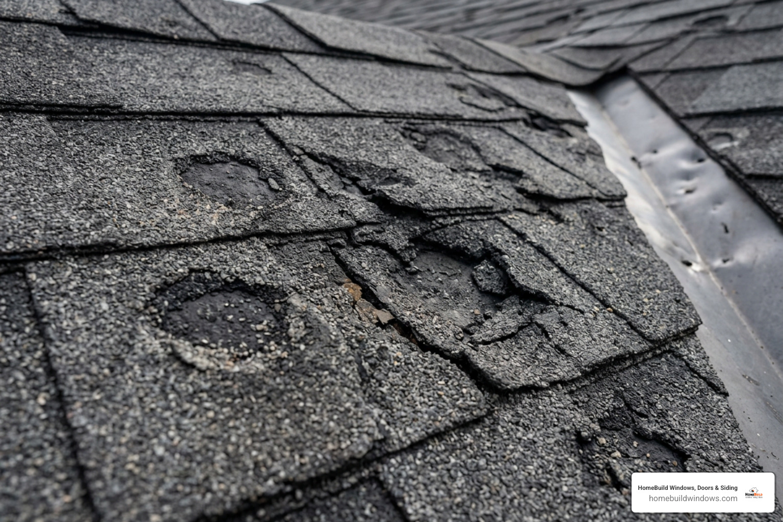 Hail-damaged shingles with granule loss
