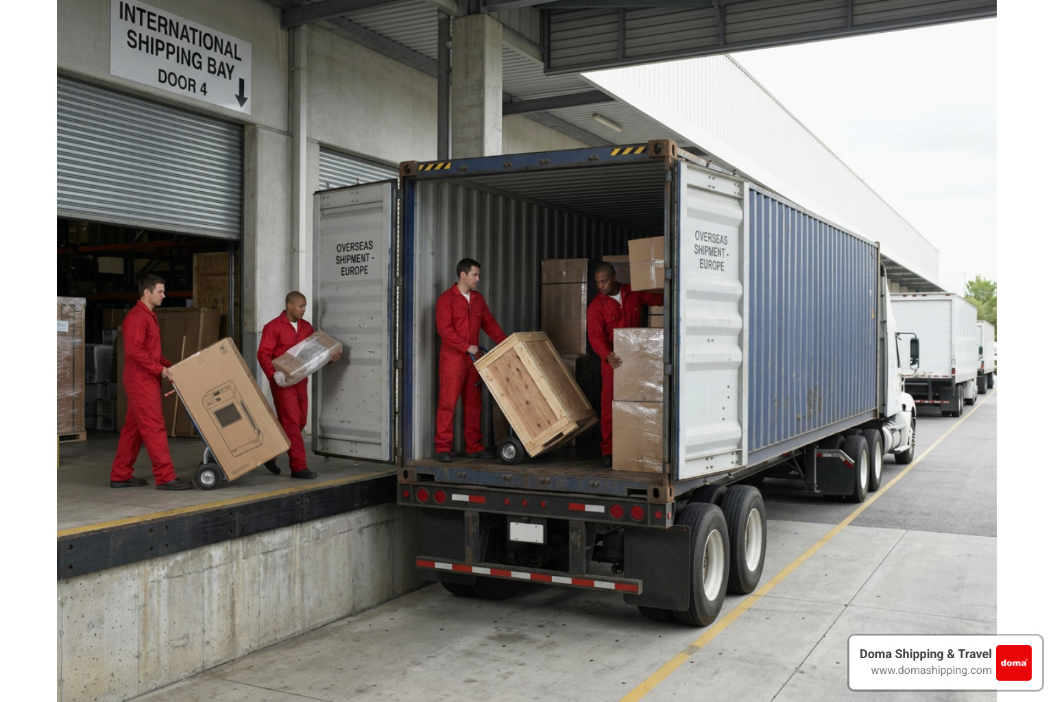 certified international movers loading container for overseas shipment to Europe