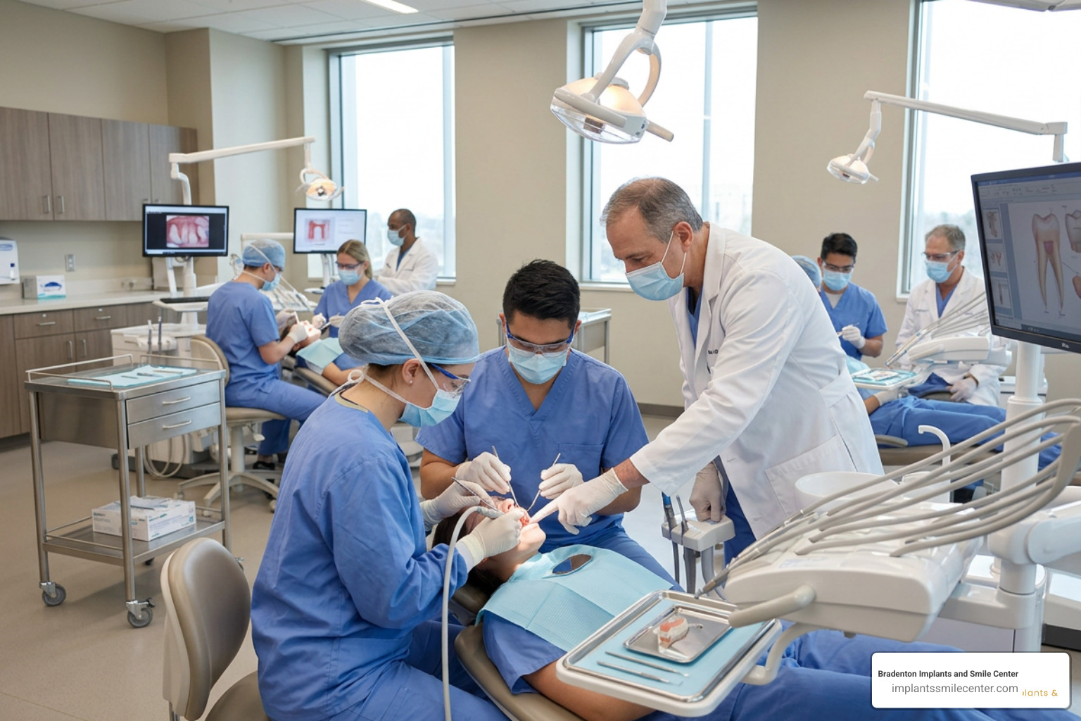 Dental students practicing under supervision in a modern university clinic Dental students practicing under supervision in a modern university clinic