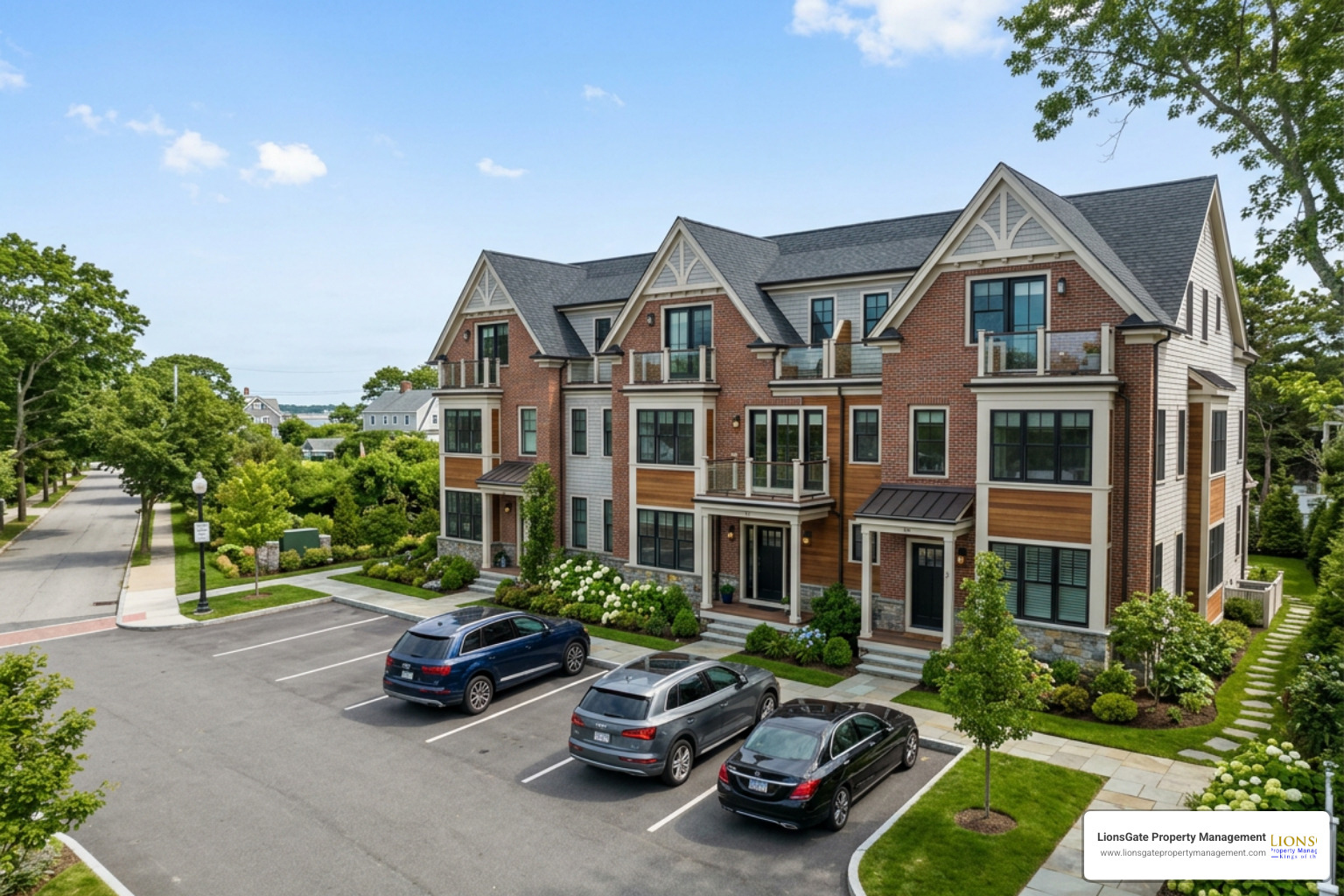 luxury Rhode Island townhome exterior with parking luxury Rhode Island townhome exterior with parking