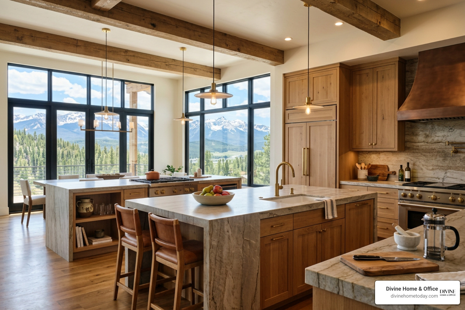 High-end modern mountain kitchen in a million-dollar Denver home with a double island High-end modern mountain kitchen in a million-dollar Denver home with a double island