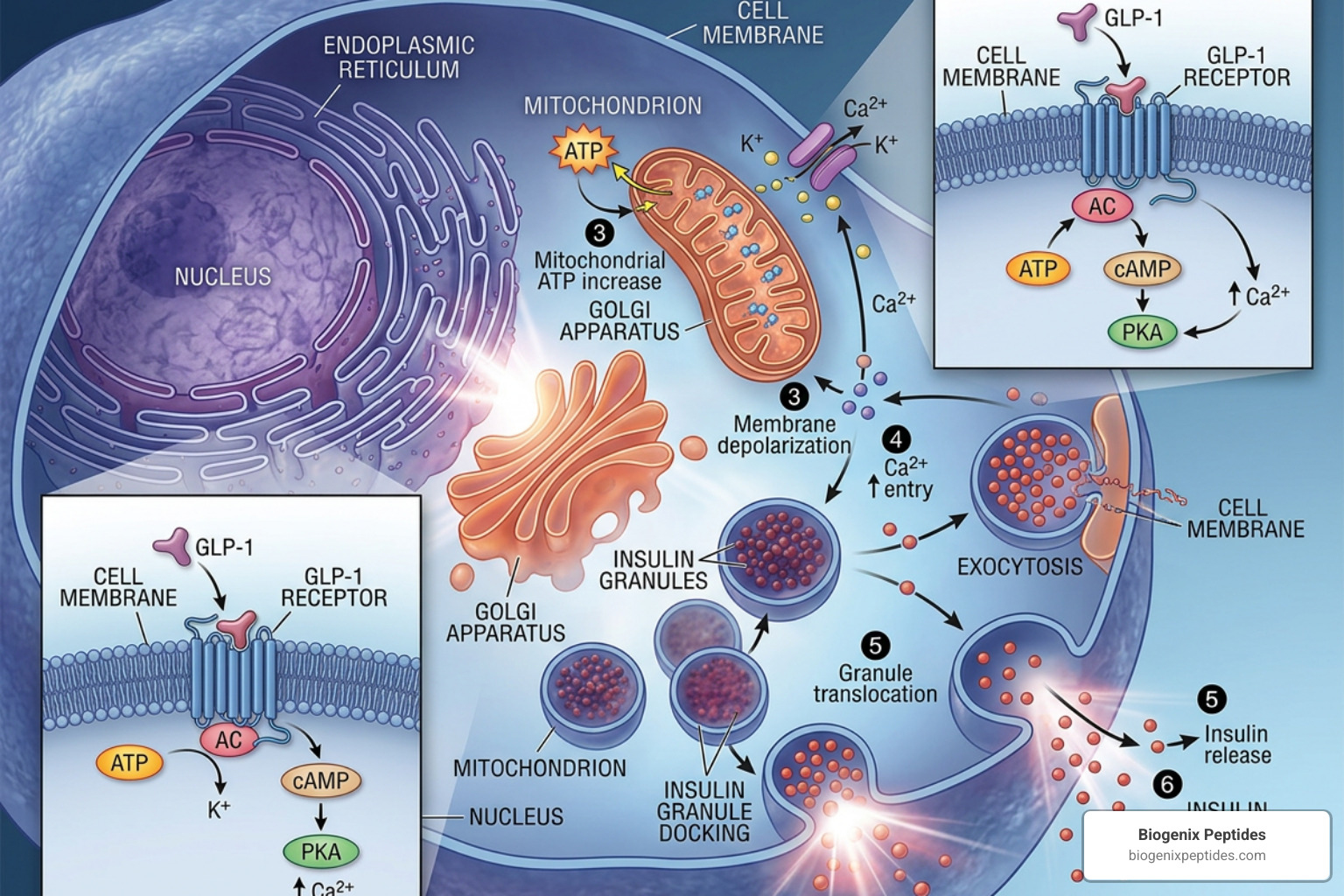 Cellular GLP-1 receptor activation and insulin secretion pathways