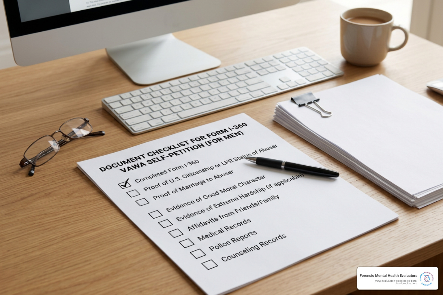 Document checklist for Form I-360 VAWA self-petition for men