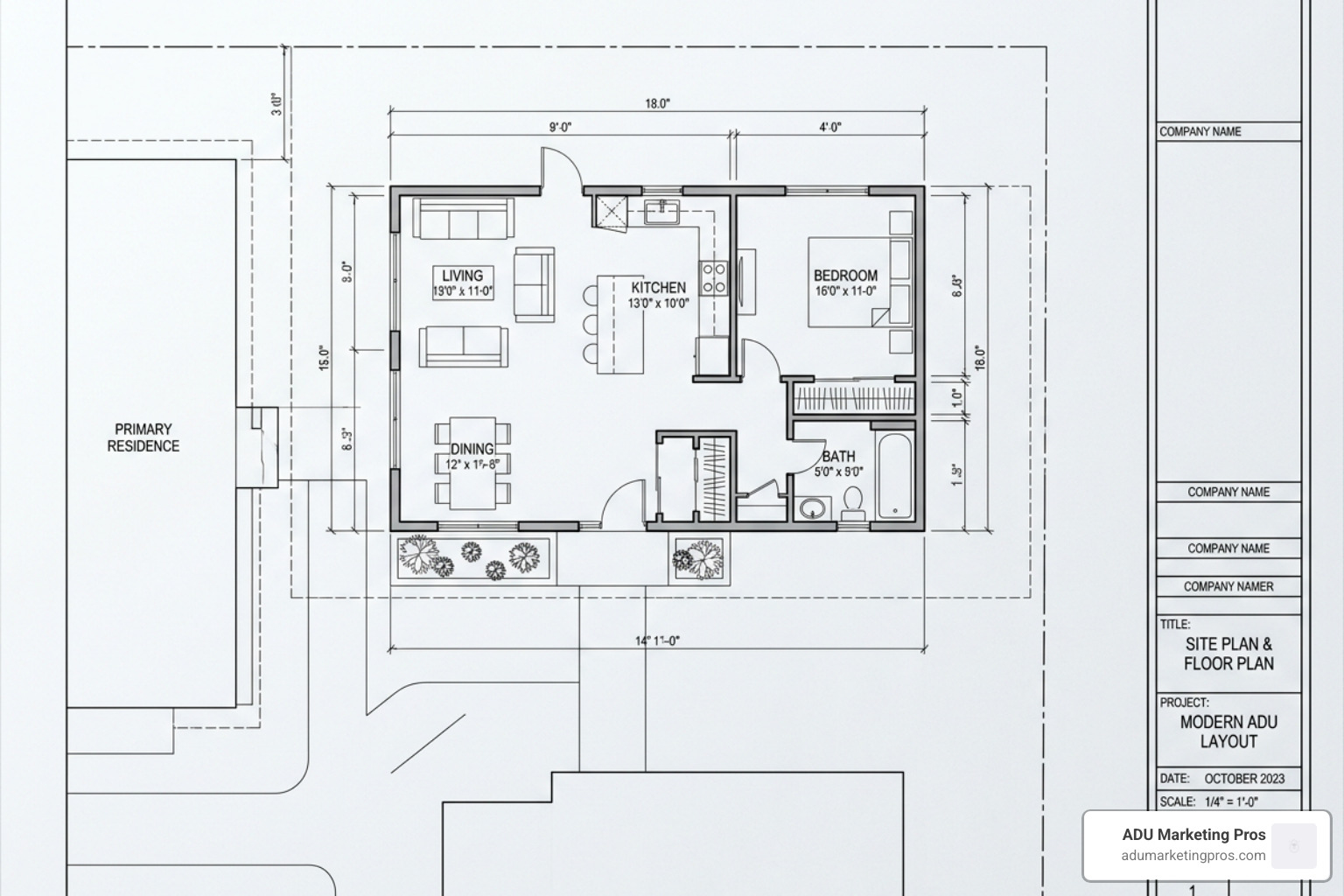 preapproved ADU floor plan design, architectural layout with rapid city approval