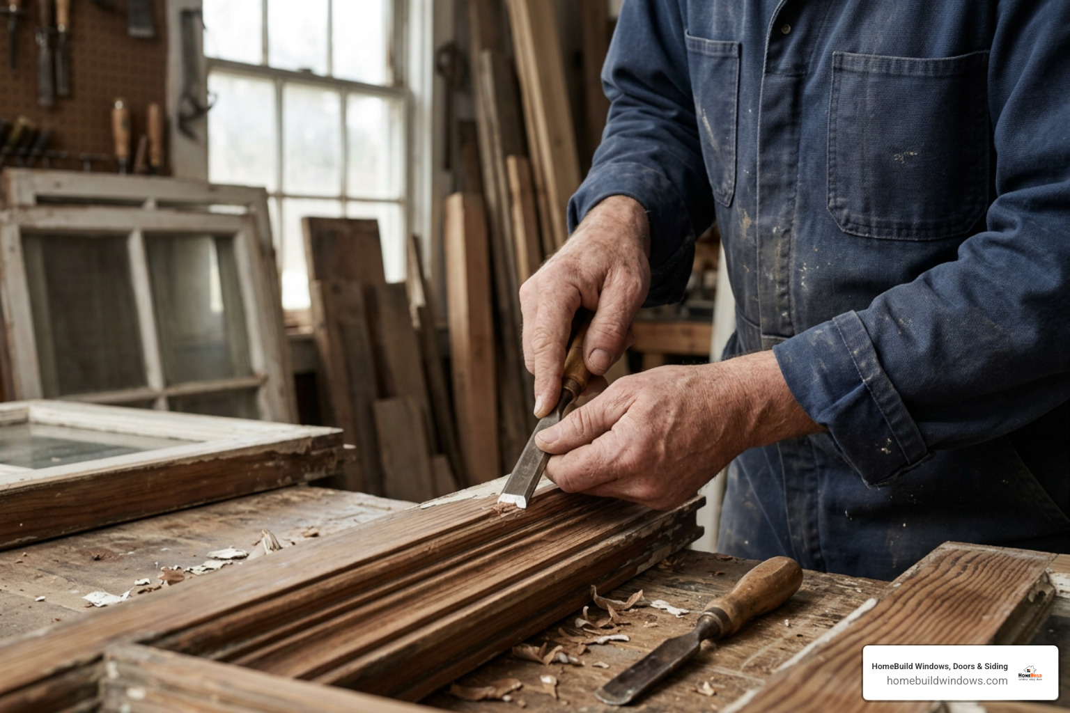 craftsman restoring historic wood window sash details