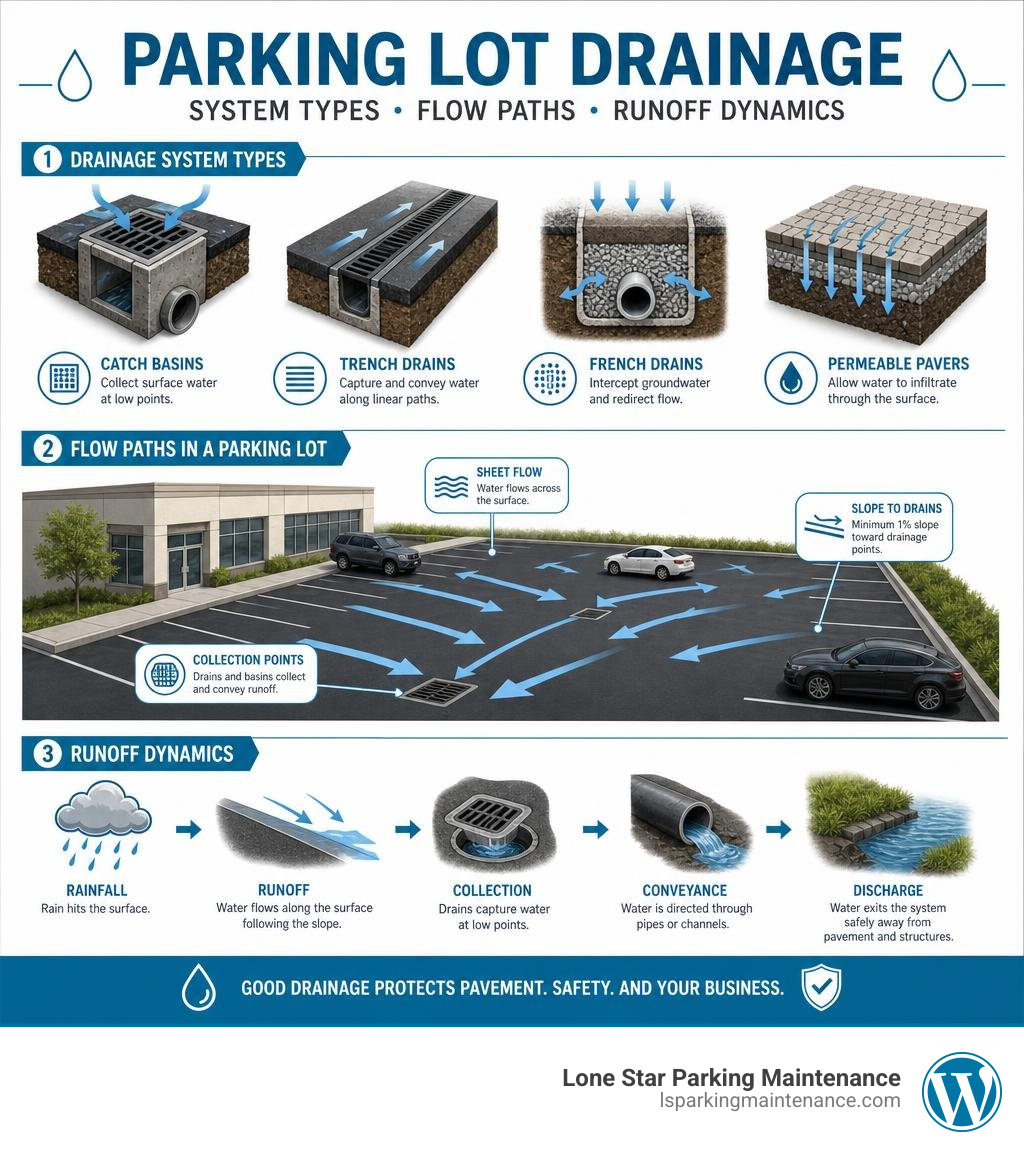 Parking lot drainage systems types flow paths runoff dynamics infographic infographic Parking lot drainage systems types flow paths runoff dynamics infographic infographic