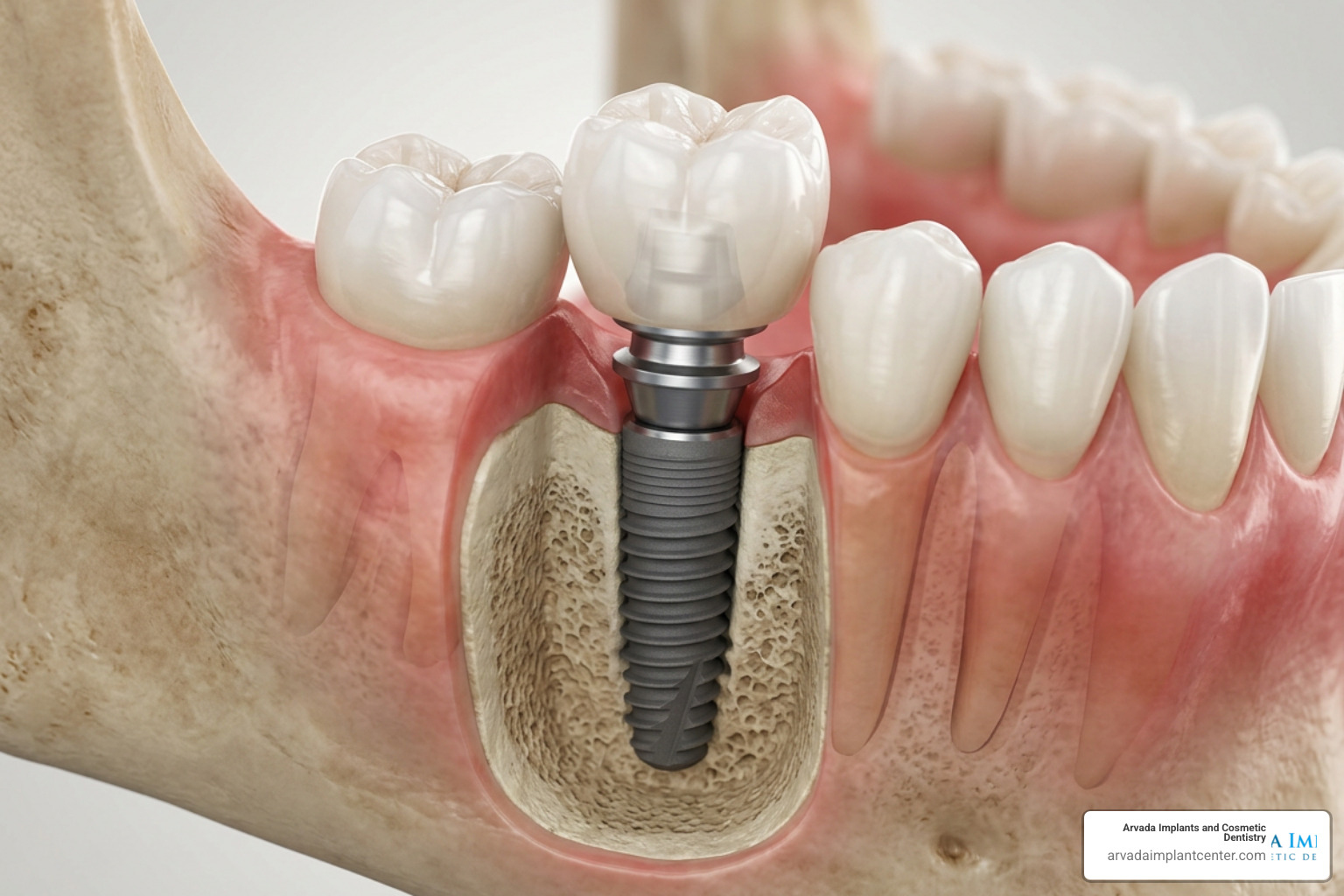 Illustration showing the components of a dental implant post, abutment, and crown Illustration showing the components of a dental implant post, abutment, and crown
