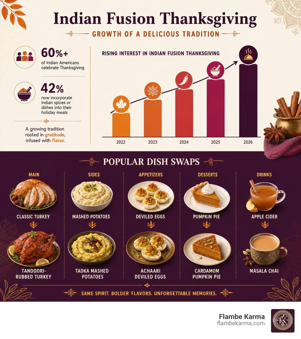 infographic showing growth of Indian fusion Thanksgiving traditions and popular dish swaps infographic