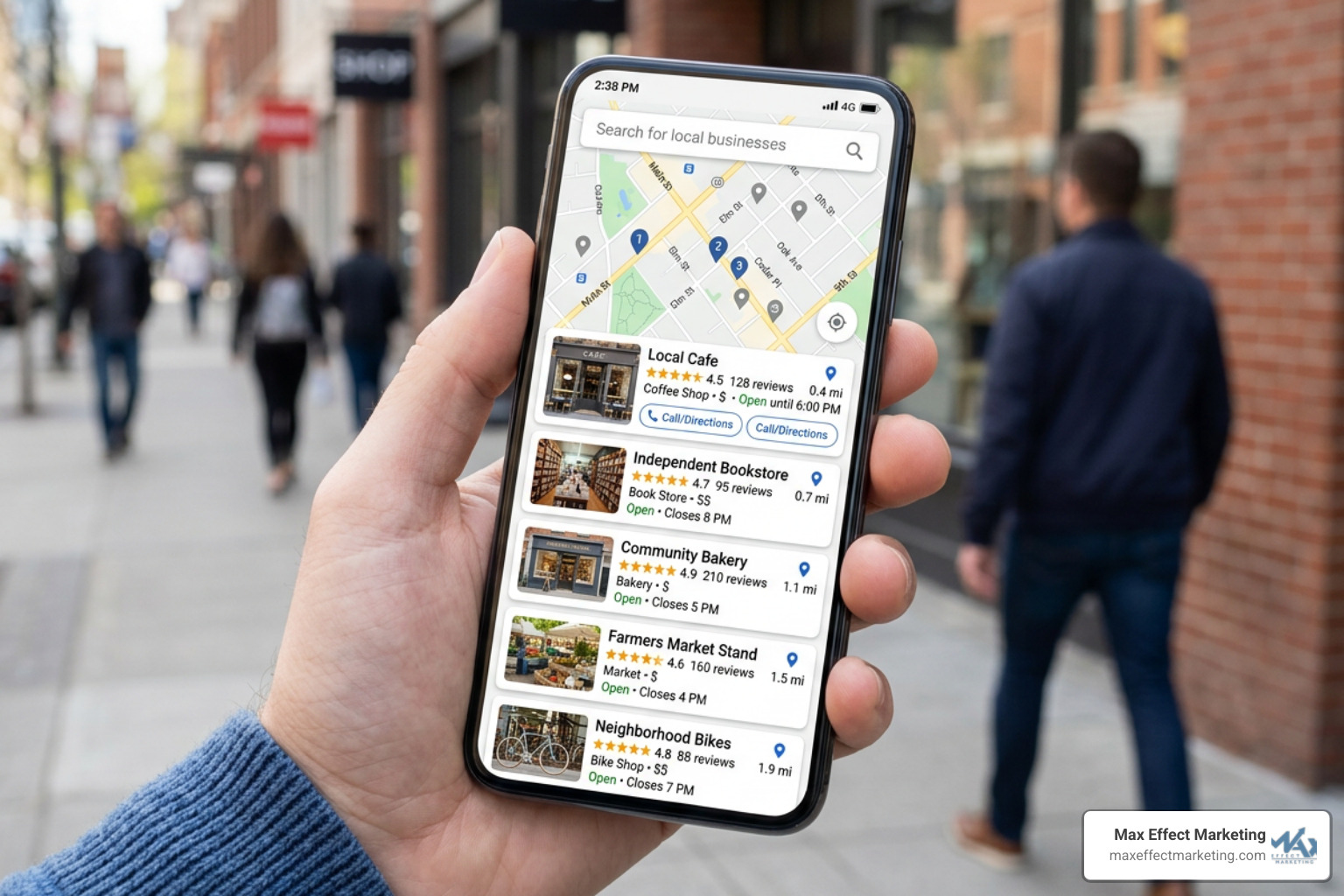 local business map pack on a smartphone screen