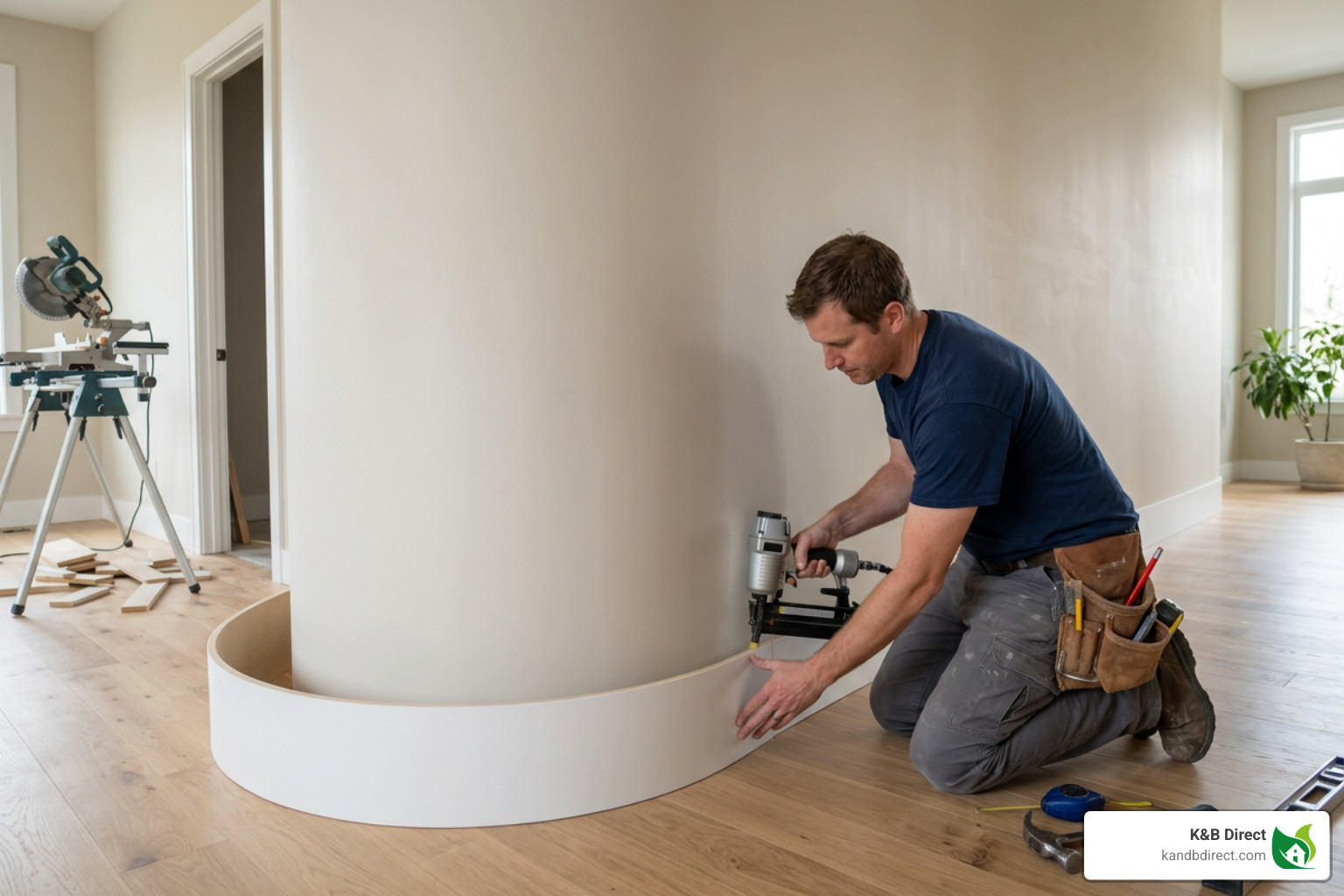 installing baseboard on curved wall