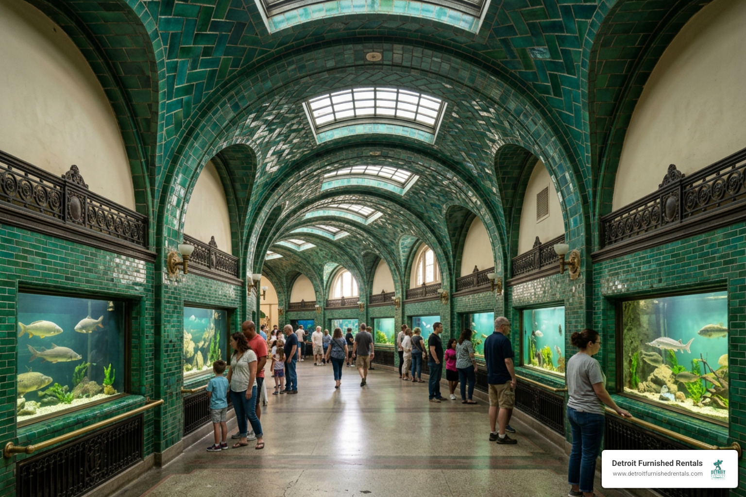 Belle Isle Aquarium historic Albert Kahn architecture green glass tiles