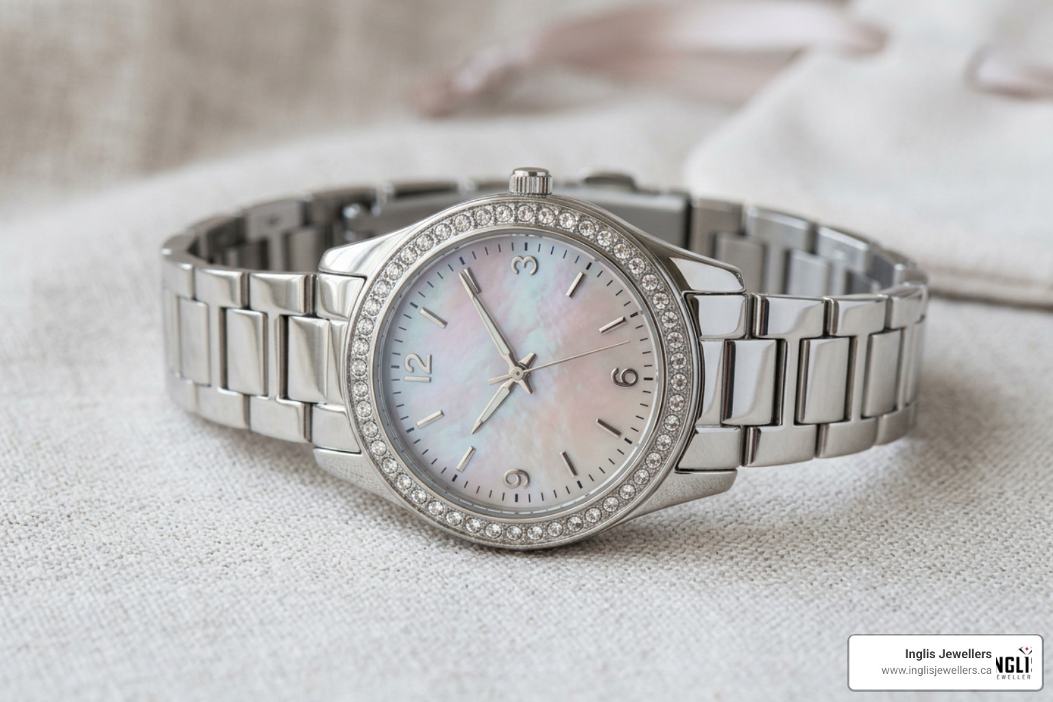 Citizen Silhouette Crystal watch with elegant mother-of-pearl dial and sparkling bezel