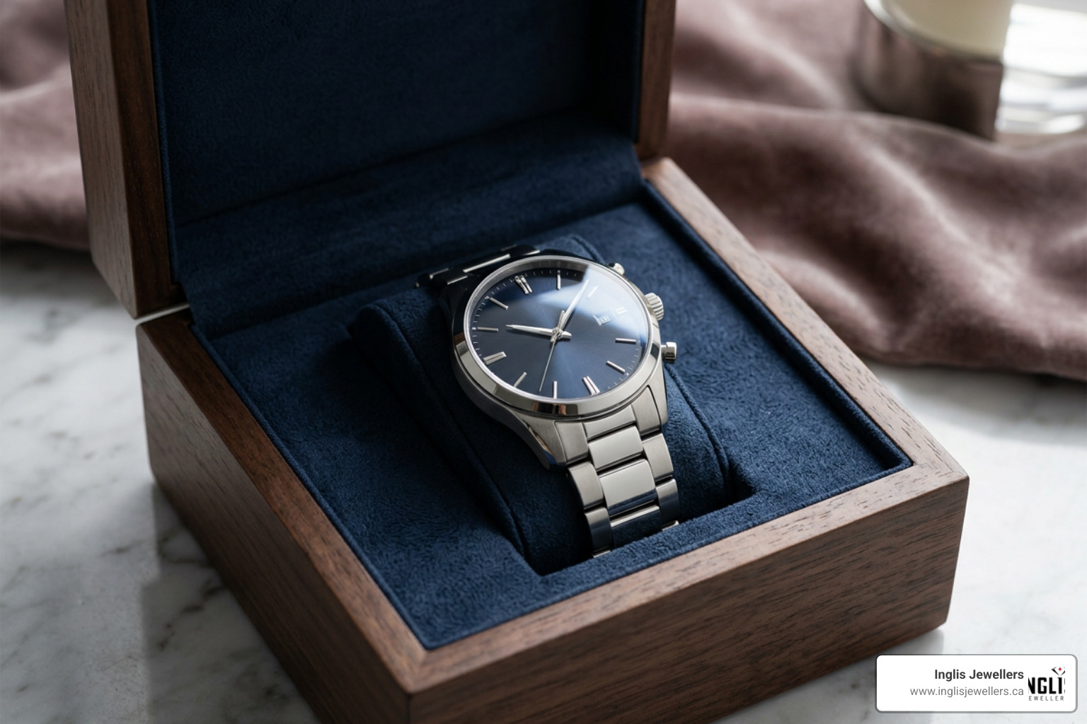 Elegant watch box showcasing a sparkling Citizen timepiece