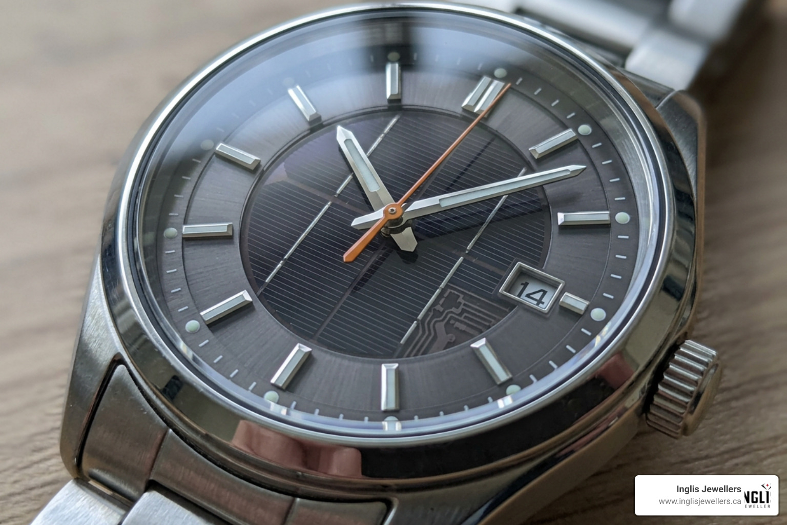 The solar cell under the dial of a Citizen Eco-Drive watch