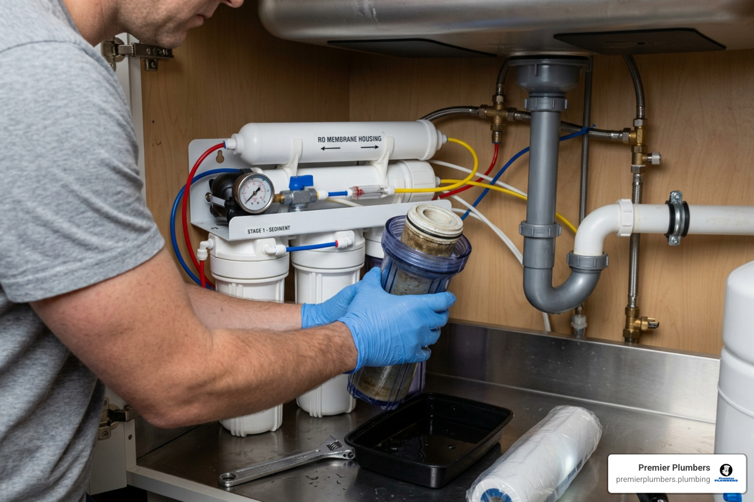 Maintaining an RO system by changing the pre-filters and checking the RO membrane