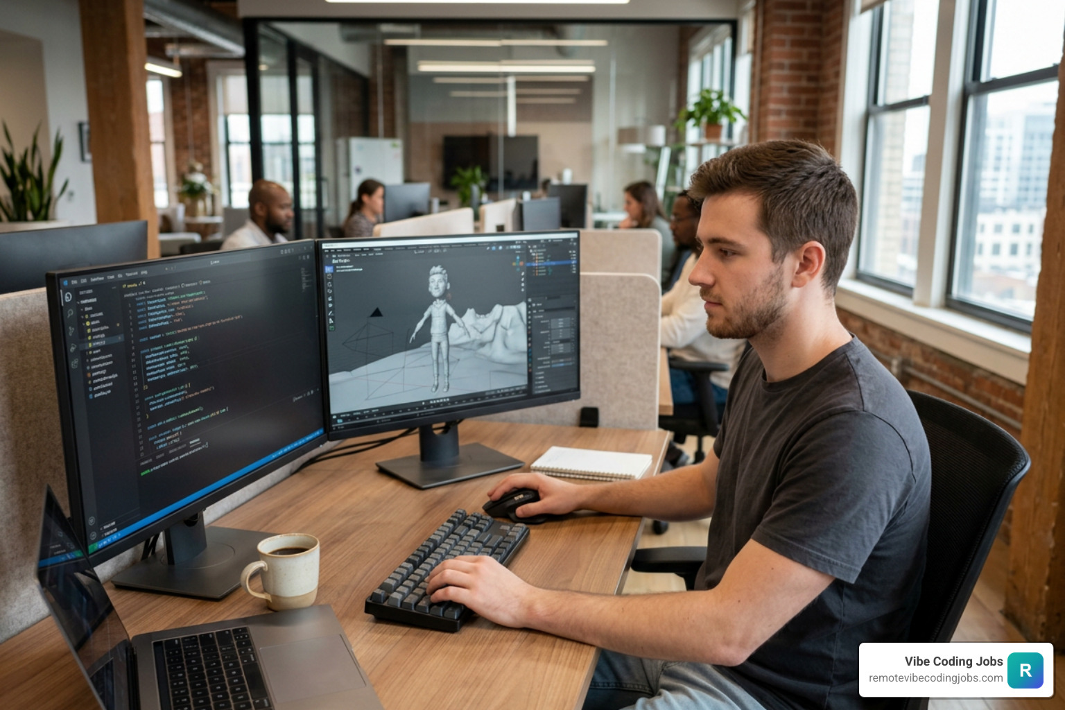 developer coding with Three.js and Blender