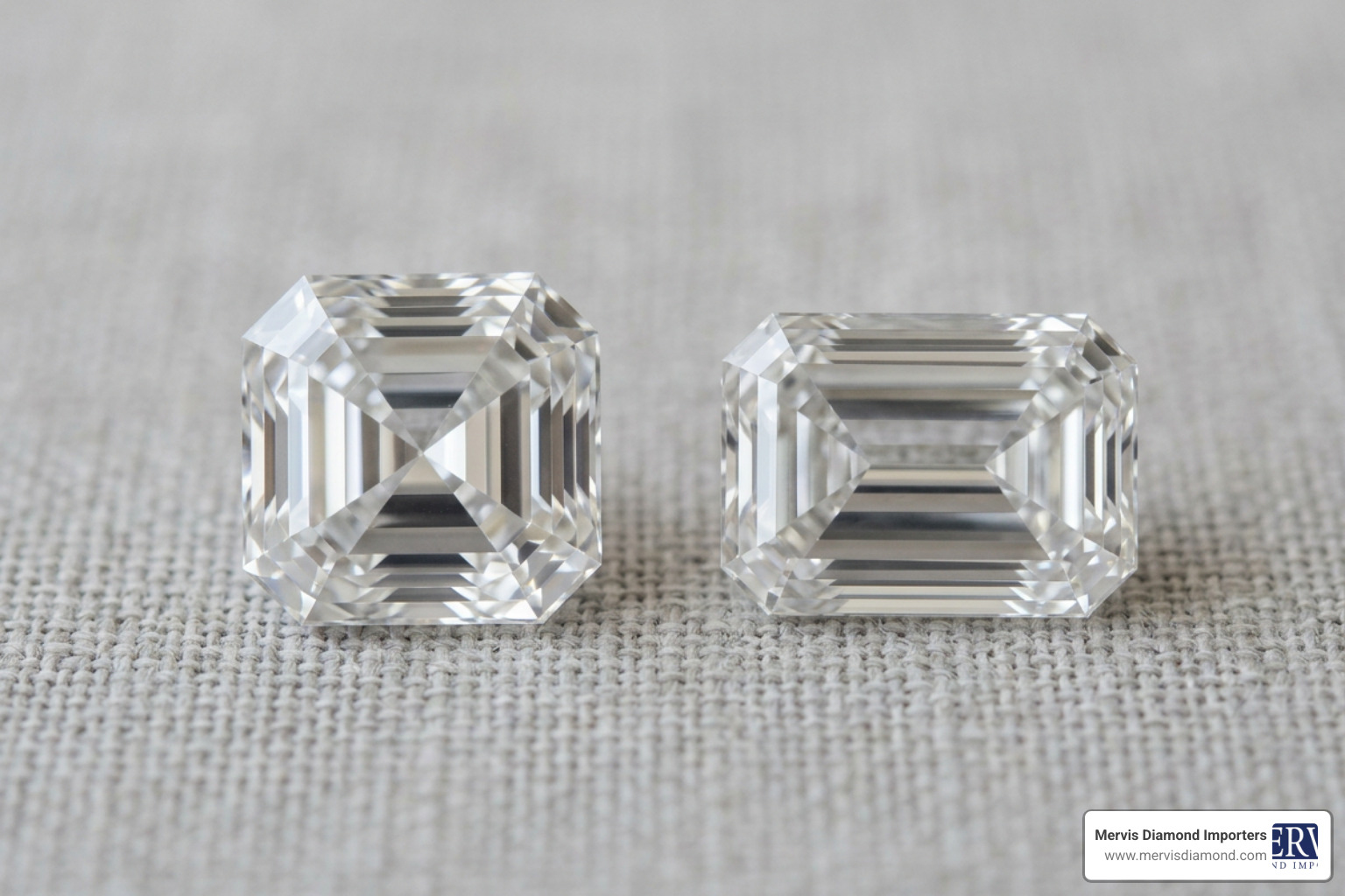 Asscher cut vs emerald cut diamond comparison highlighting square versus rectangular shapes