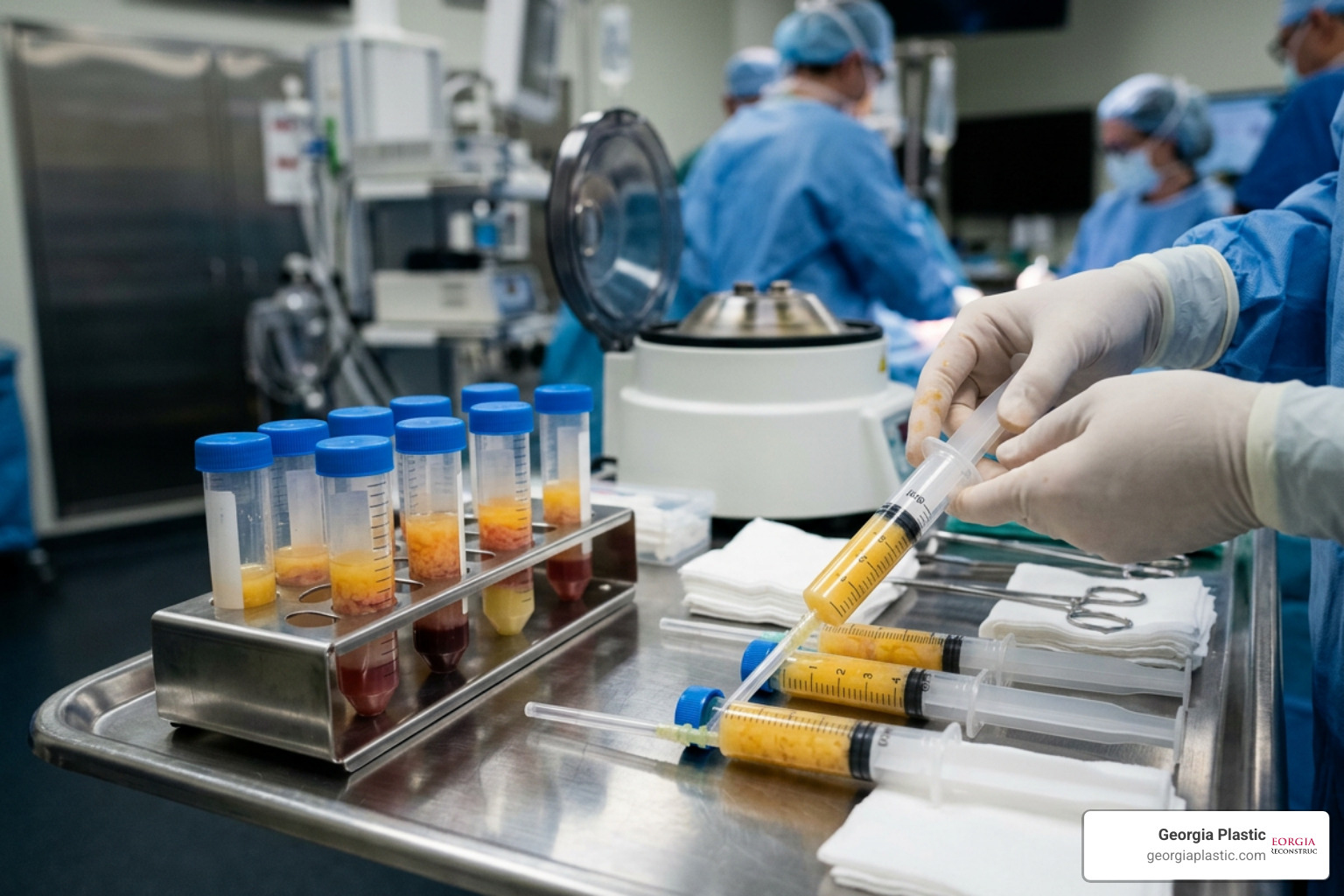 Detailed look at the sterile fat purification and centrifugation process before reinjection