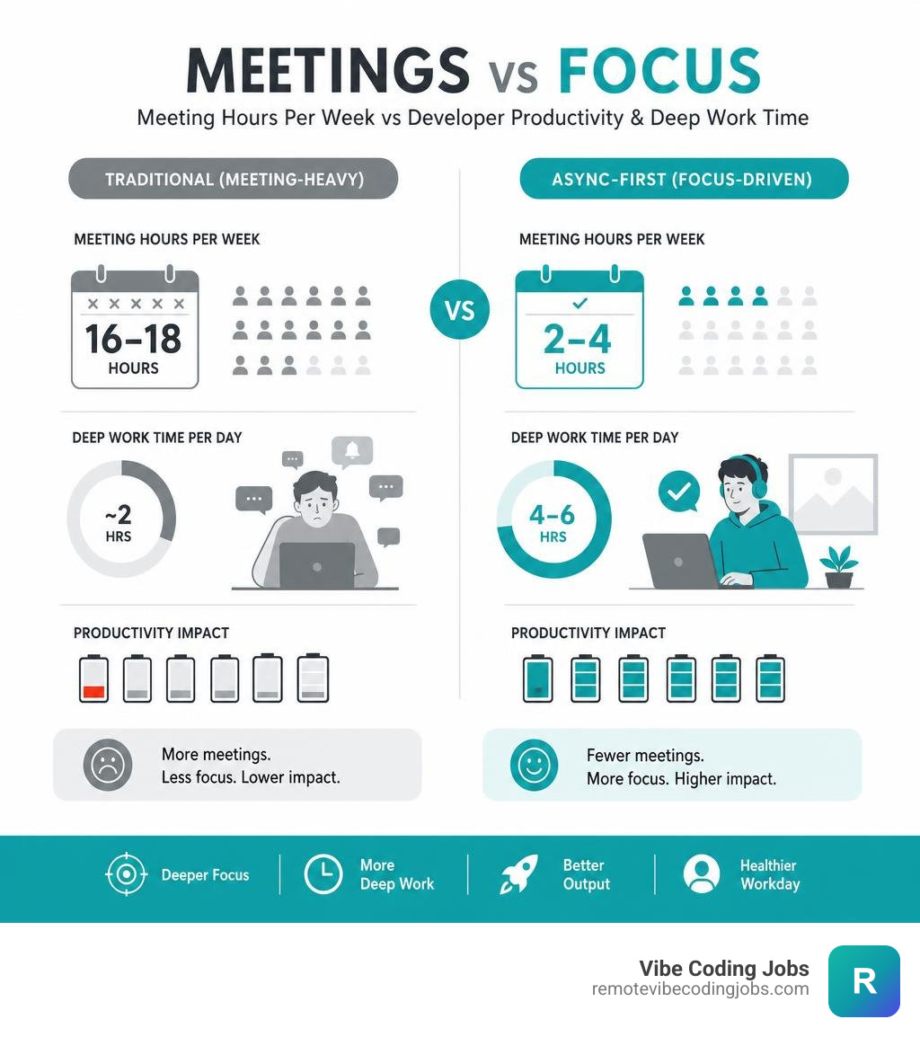 infographic showing meeting hours per week vs async-first developer productivity and deep work time infographic