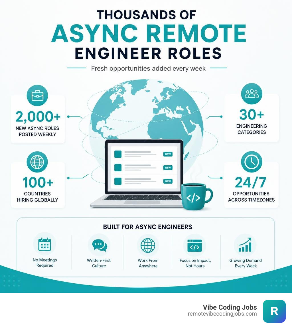 Infographic of remote job board statistics showing thousands of weekly async listings infographic