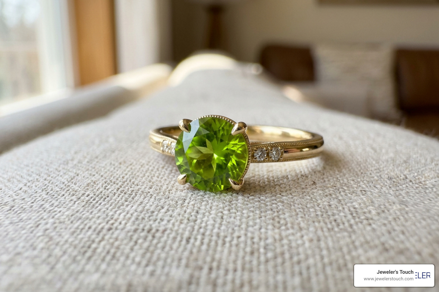 Custom yellow gold peridot engagement ring with a vibrant green gemstone Custom yellow gold peridot engagement ring with a vibrant green gemstone