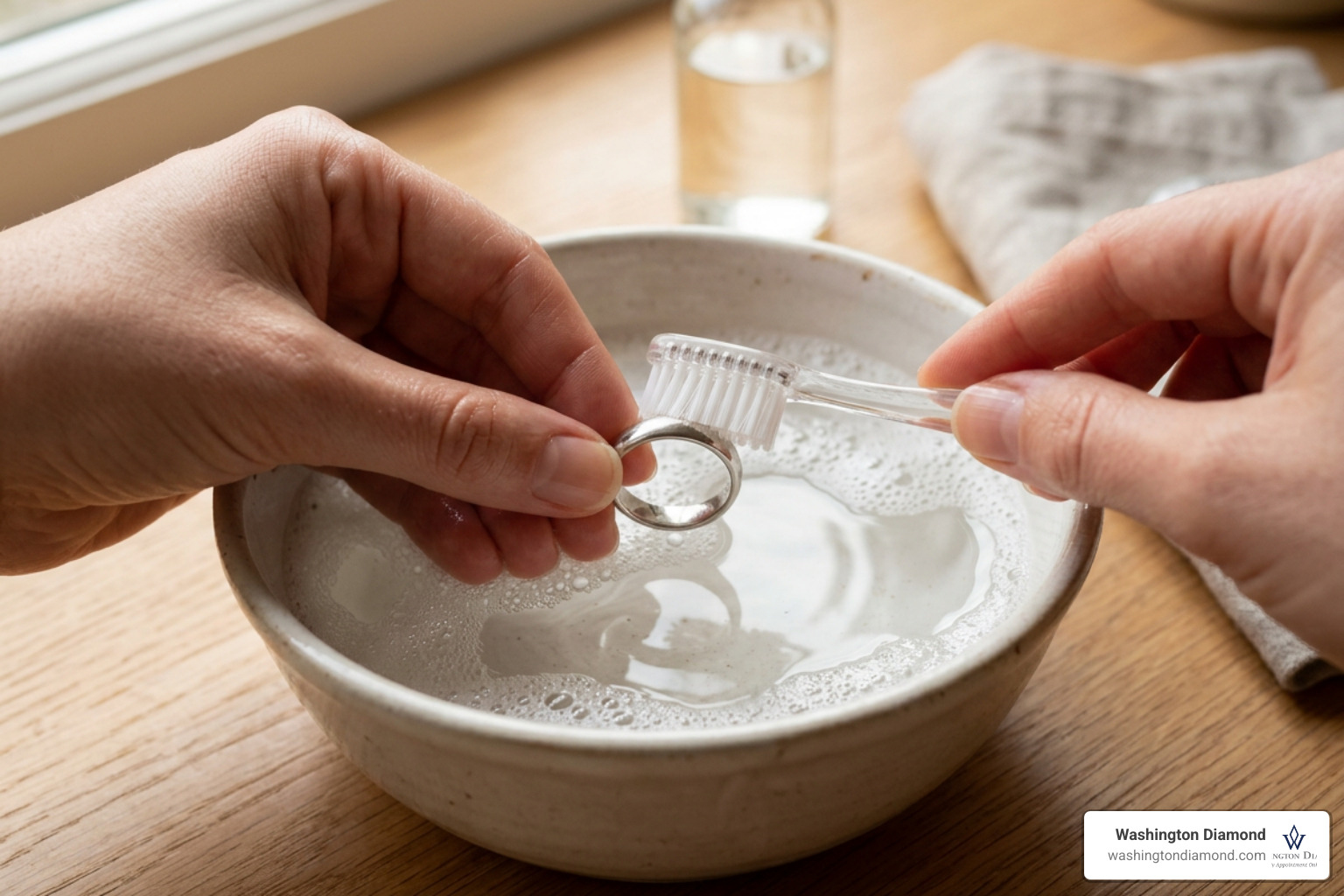 Cleaning a platinum wedding band with mild soap and water