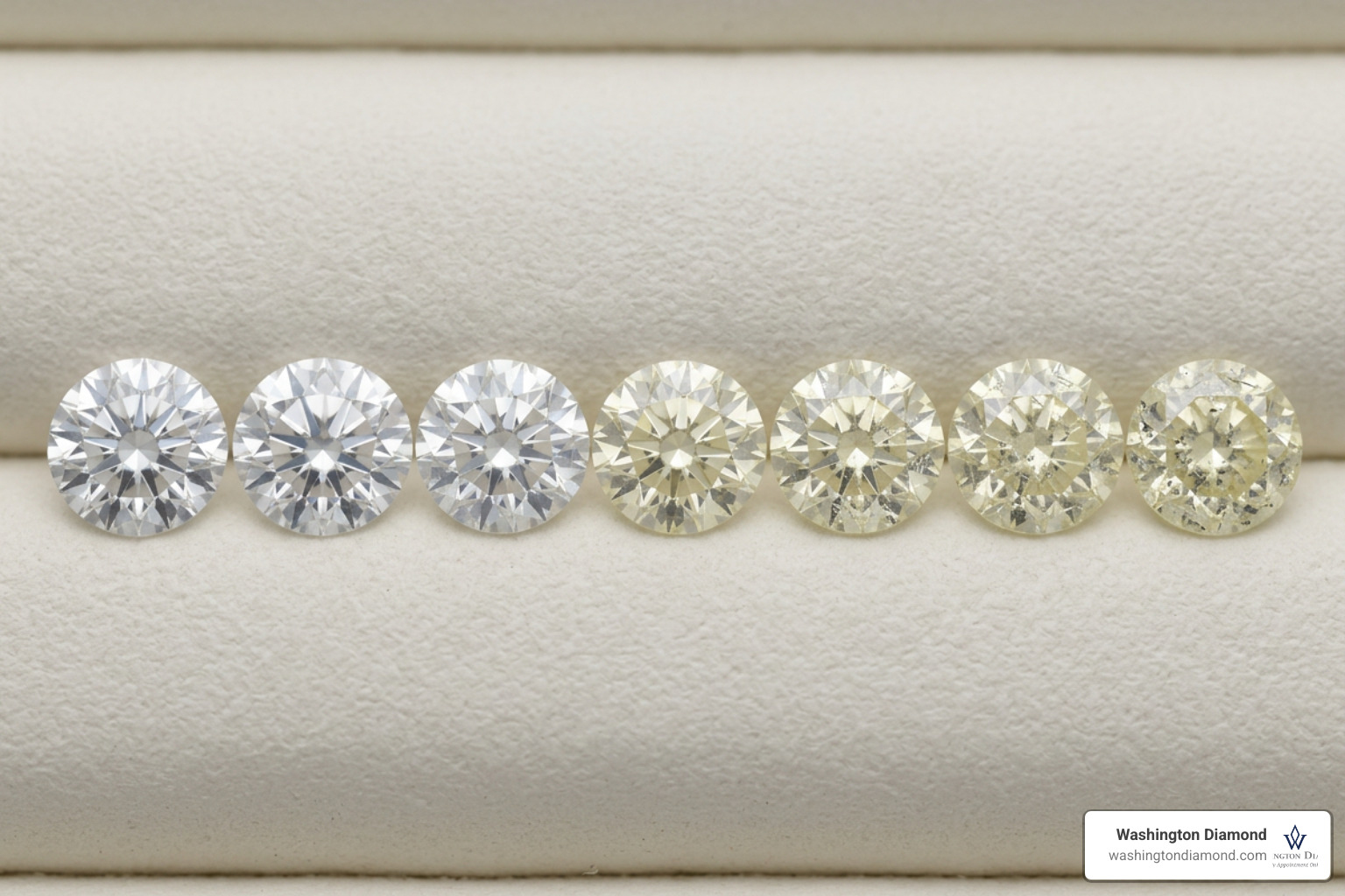 Diamond color and clarity grading scales showing differences from colorless to faint and flawless to included