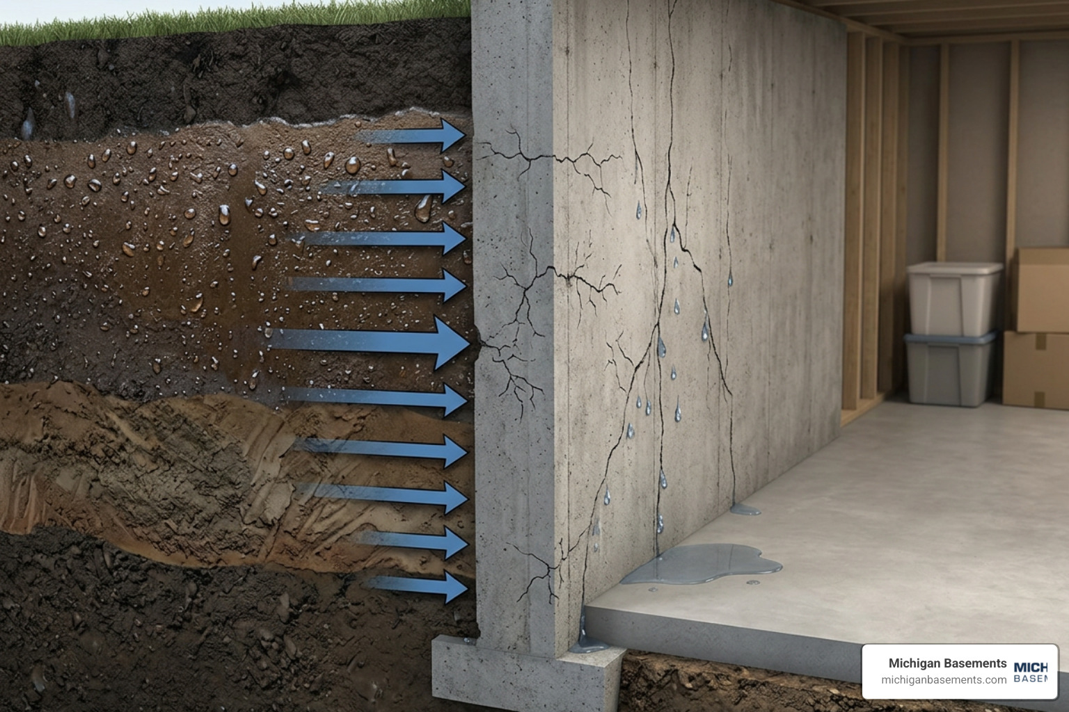illustration of hydrostatic soil pressure pushing against a basement wall foundation illustration of hydrostatic soil pressure pushing against a basement wall foundation