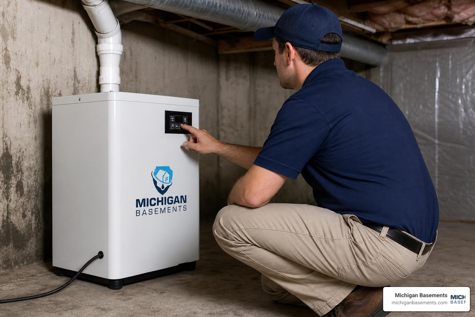 A professionally installed basement dehumidifier by Michigan Basements