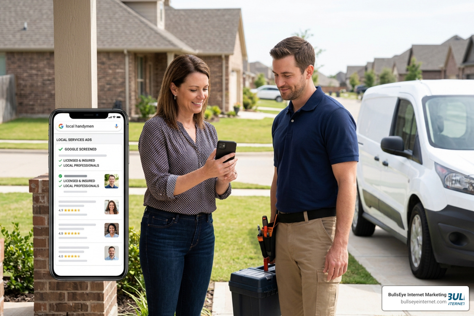 Google Local Services Ads displaying licensed and insured professionals connecting with homeowners.