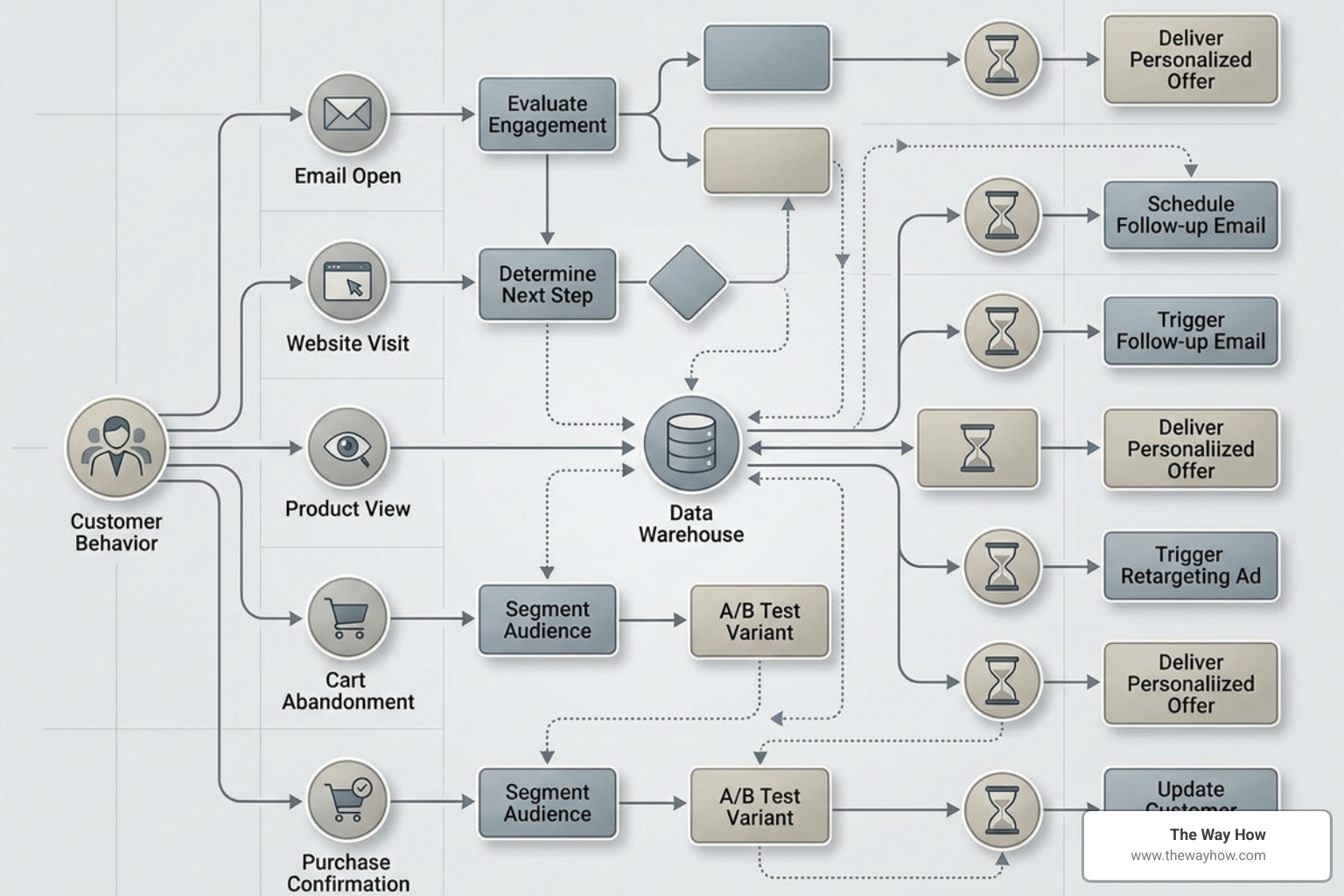 conceptual diagram of a high-trust automated marketing workflow showing behavioral trigger points conceptual diagram of a high-trust automated marketing workflow showing behavioral trigger points
