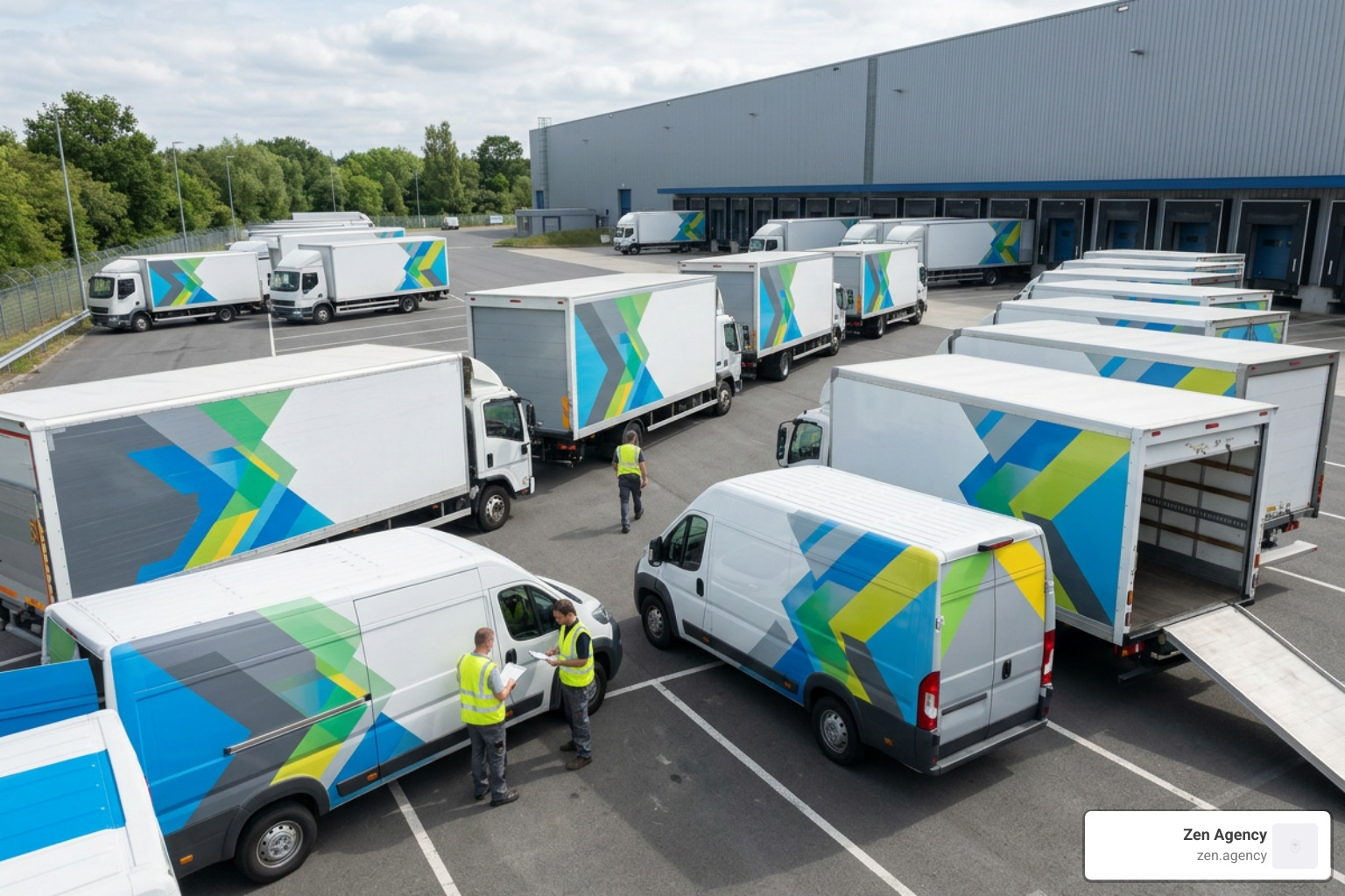Wrapped commercial vehicle fleet branding Wrapped commercial vehicle fleet branding