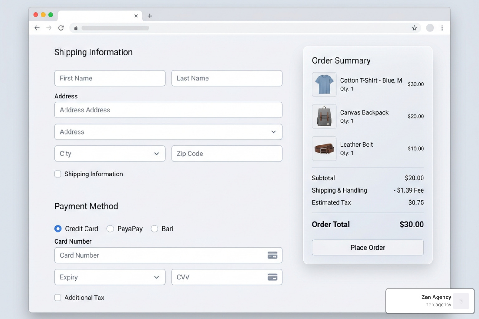 Transparent order summary layout with clear line items, shipping fees, and taxes Transparent order summary layout with clear line items, shipping fees, and taxes
