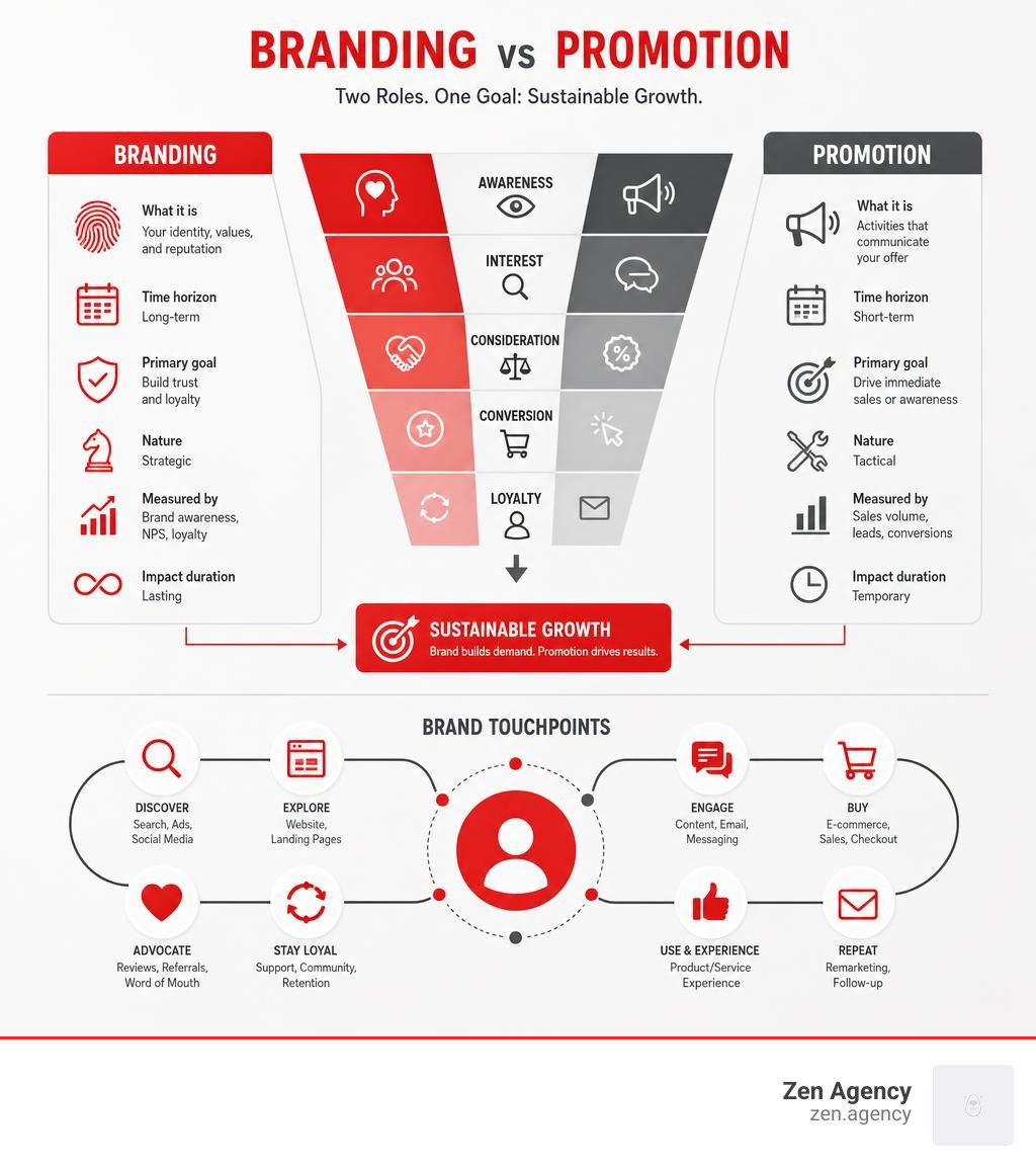 Branding vs promotion marketing funnel and brand touchpoints infographic infographic Branding vs promotion marketing funnel and brand touchpoints infographic infographic