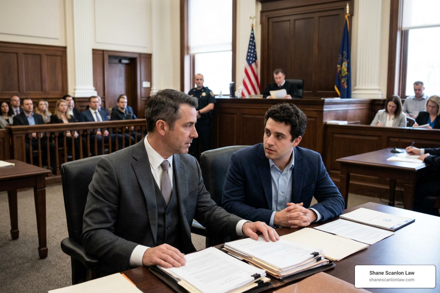 Defense attorney representing a client in a Pennsylvania courtroom Defense attorney representing a client in a Pennsylvania courtroom