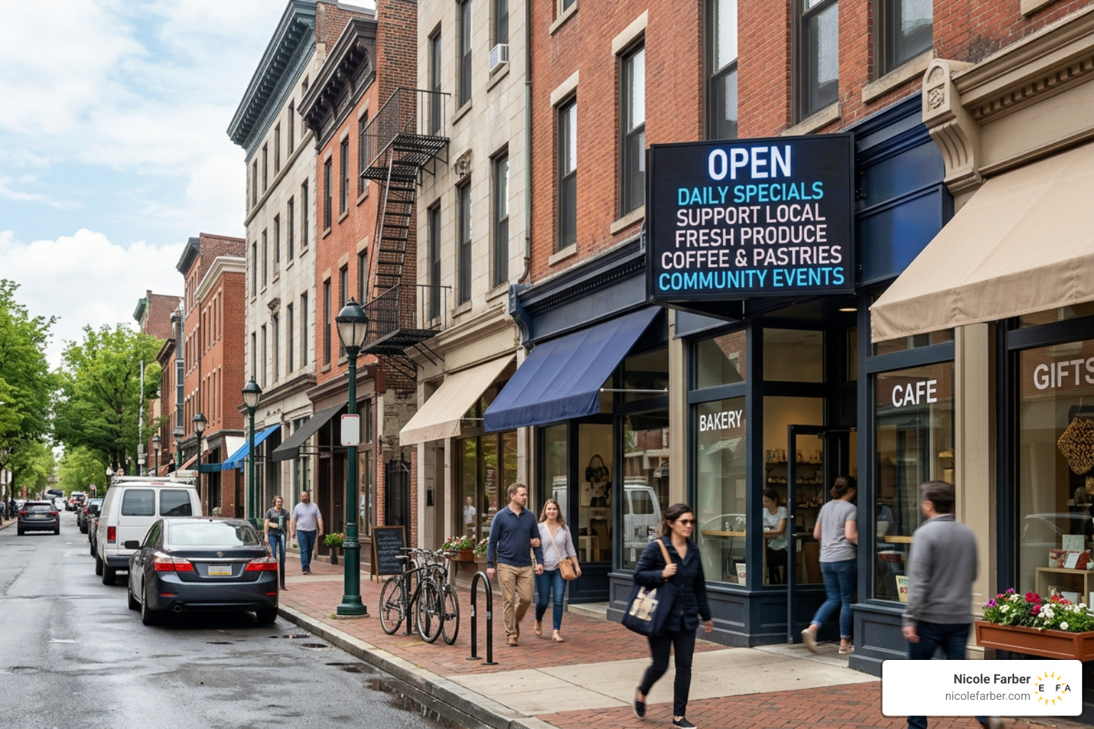 Philadelphia small business marketing street scene with digital signage