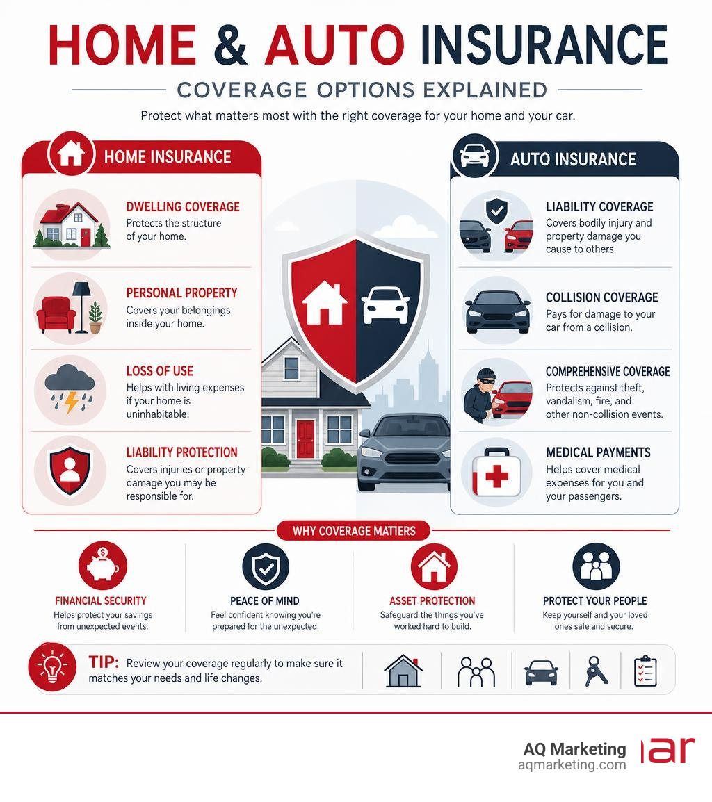 A clean infographic explaining different types of home and auto insurance coverage options infographic A clean infographic explaining different types of home and auto insurance coverage options infographic