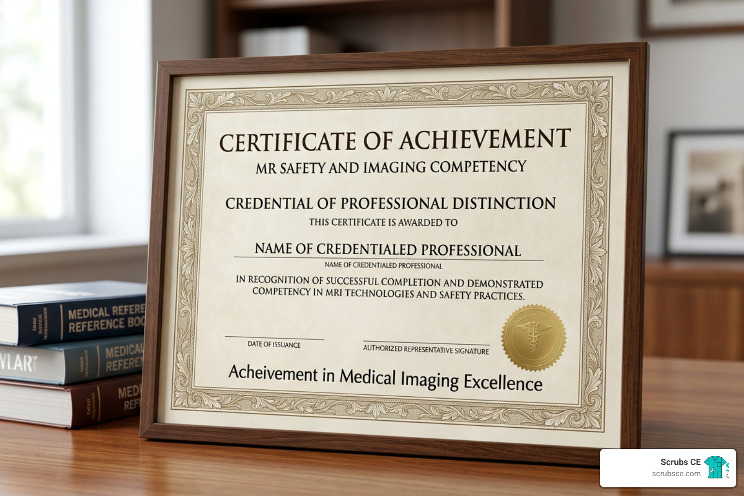 An MRI credential certificate symbolizing professional achievement and safety competency An MRI credential certificate symbolizing professional achievement and safety competency